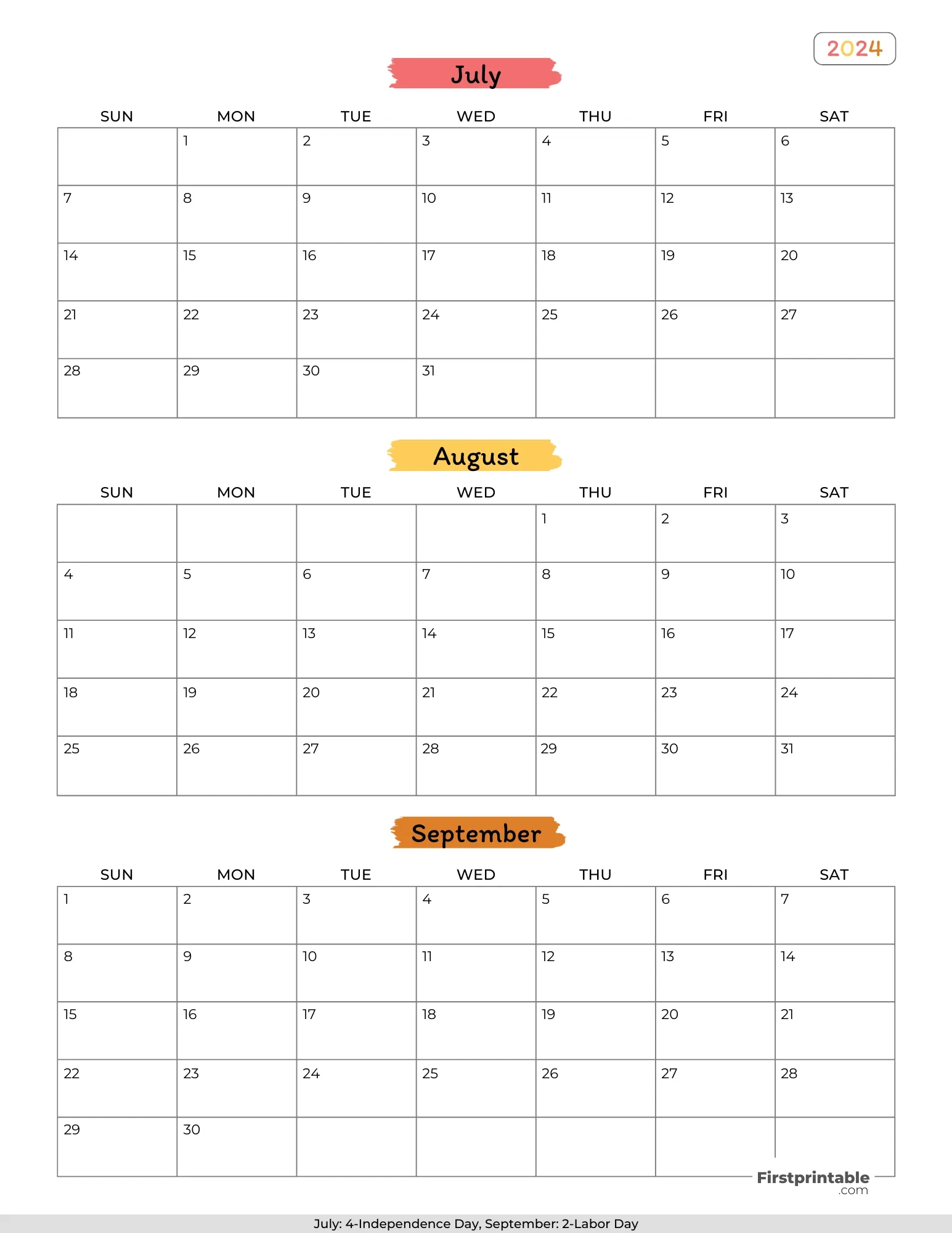 Free 3 Month Calendars 2024 | Printable 3 Month Calendar 2024 June July August