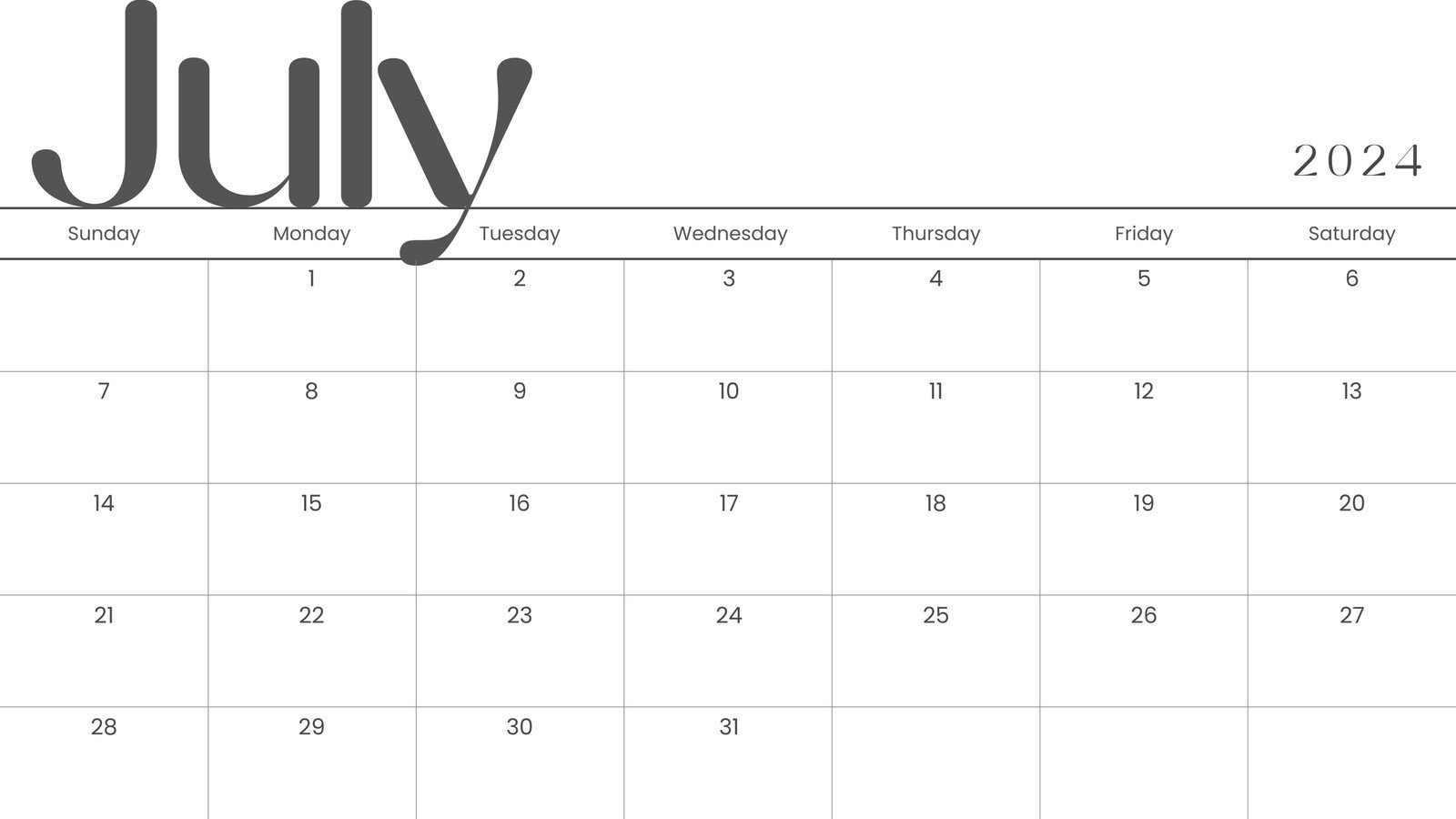 Free Printable, Custom July 2024 Calendar Templates | Canva | Blank July 2024 Calendar Editable