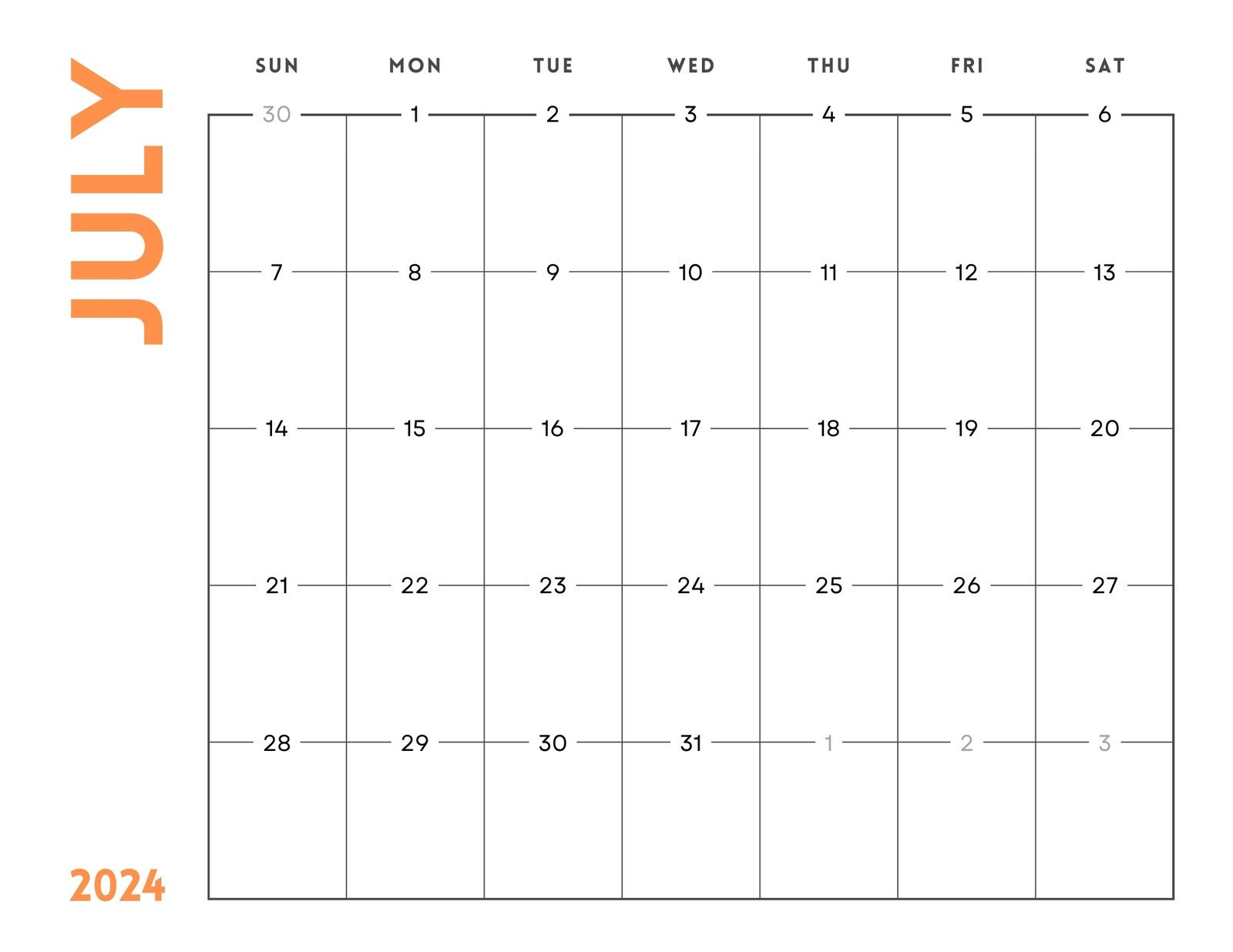 Free Printable, Custom July 2024 Calendar Templates | Canva | Calendar 2024 July Template