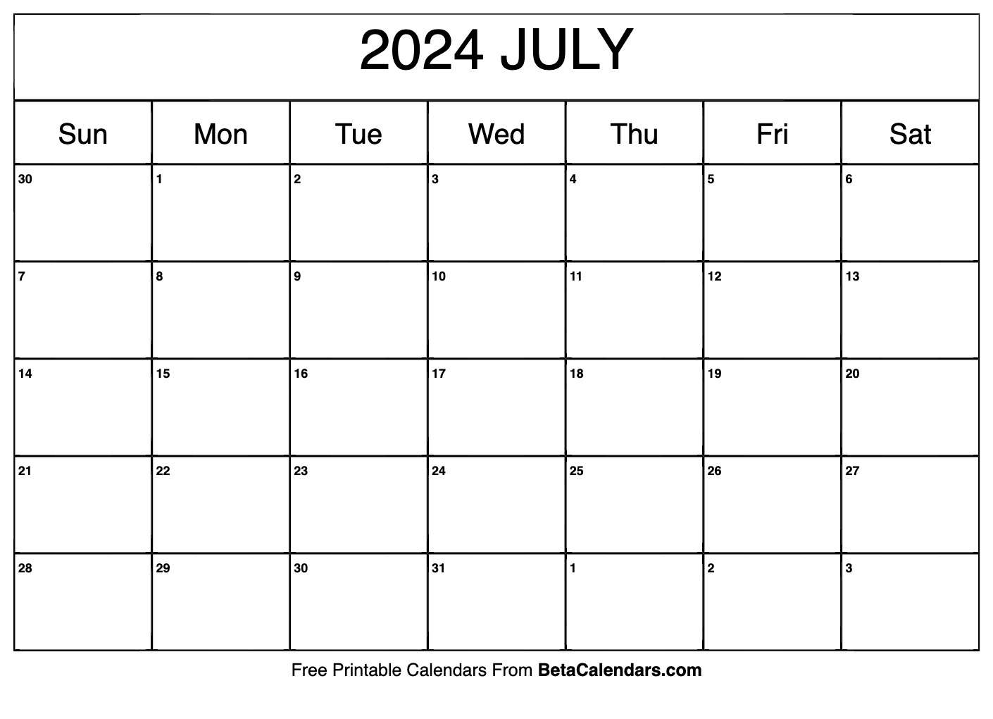 Free Printable July 2024 Calendar | 12 July 2024 Calendar Printable