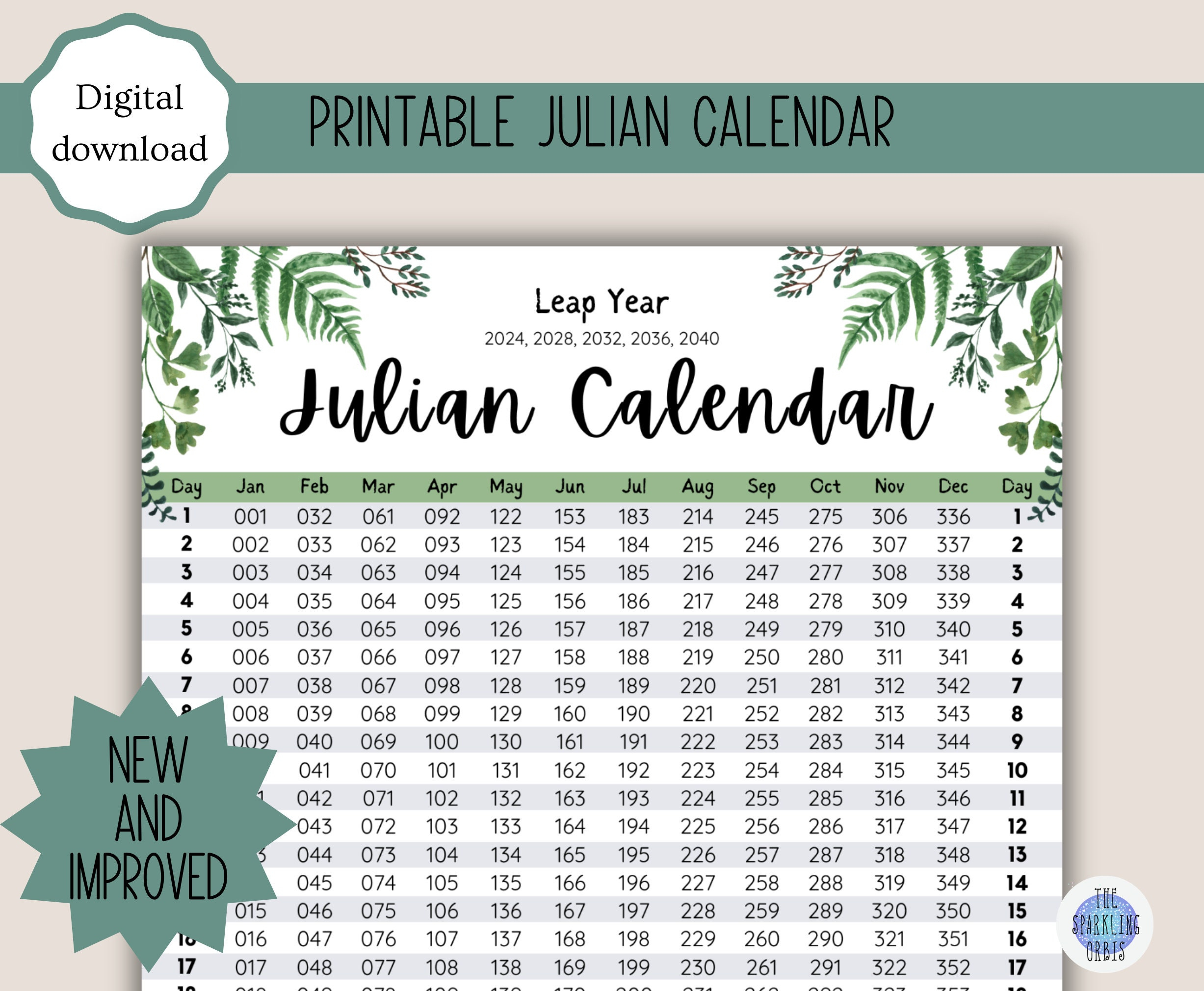 Julian Calendar Military And Government Leaf Design Digital | Julian Calendar 2024