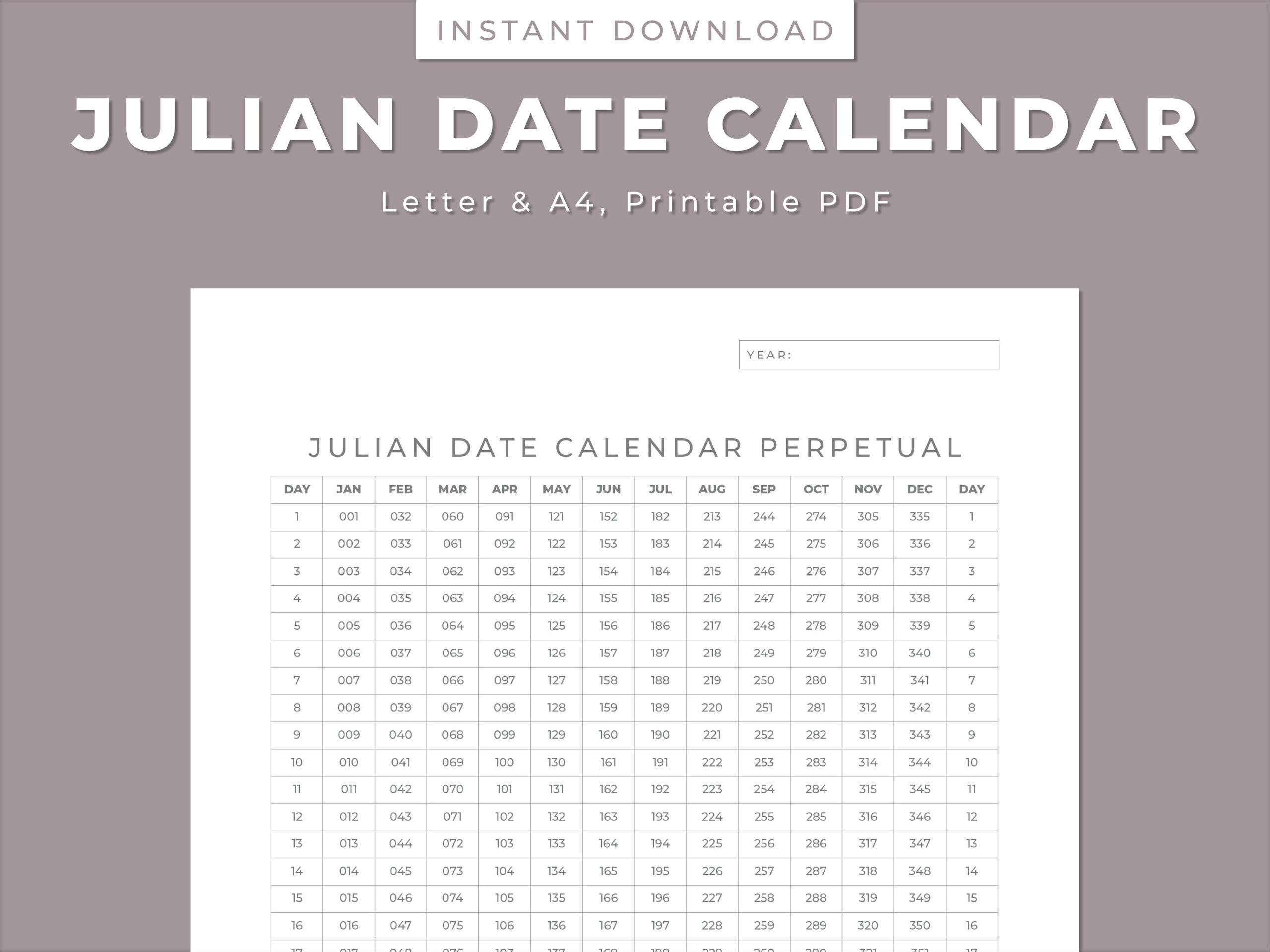 Julian Date Calendar, Project Management, Perpetual/Leap Yr | Printable Julian Date Calendar 2024