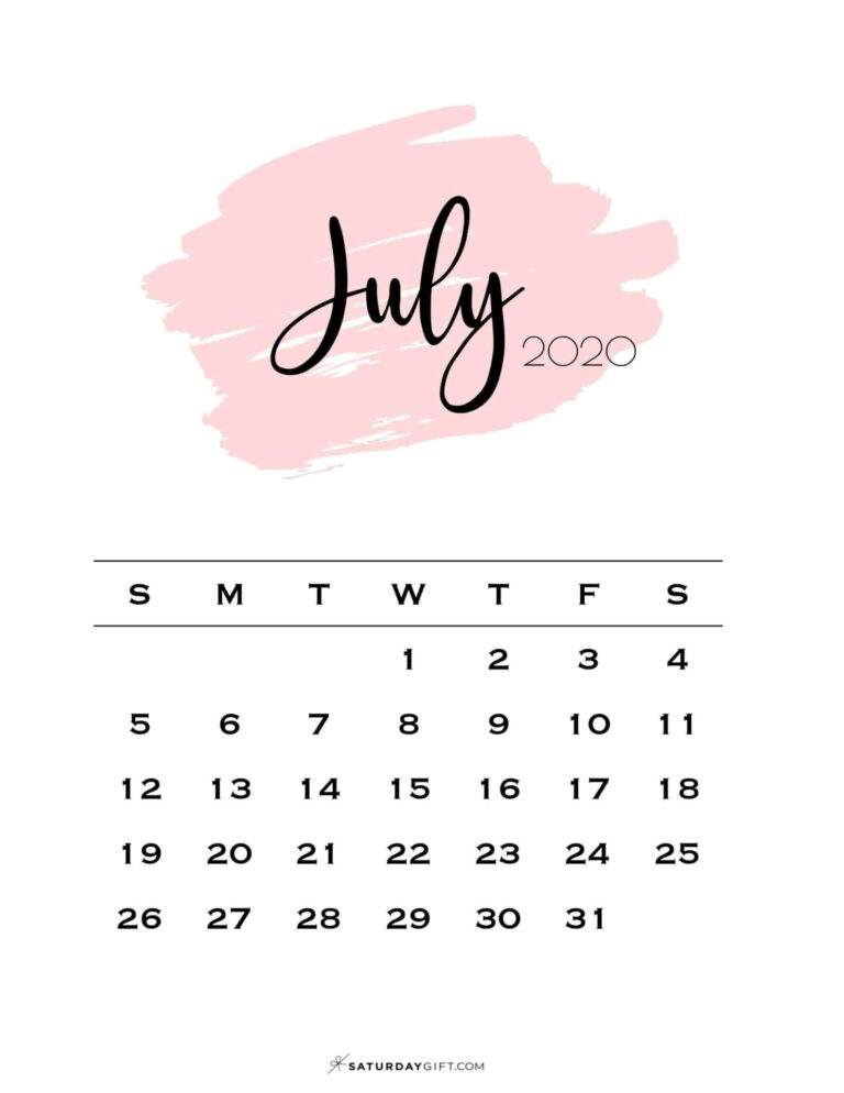 July 2024 Calendar - 20 Cute &amp; Free Printables | Saturdaygift | Calendar Emoji July 18 2024