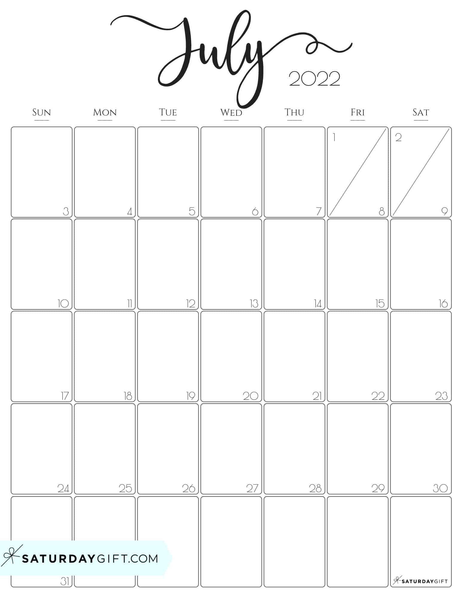 July 2024 Calendar - 20 Cute &Amp;Amp;Amp; Free Printables | Saturdaygift | Cute Printable July Calendar 2024