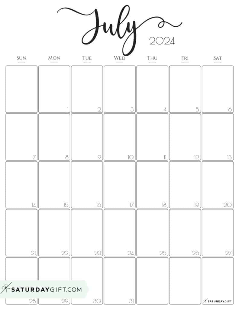 July 2024 Calendar - 20 Cute &Amp;Amp;Amp; Free Printables | Saturdaygift | July 2024 Calendar Printable Portrait