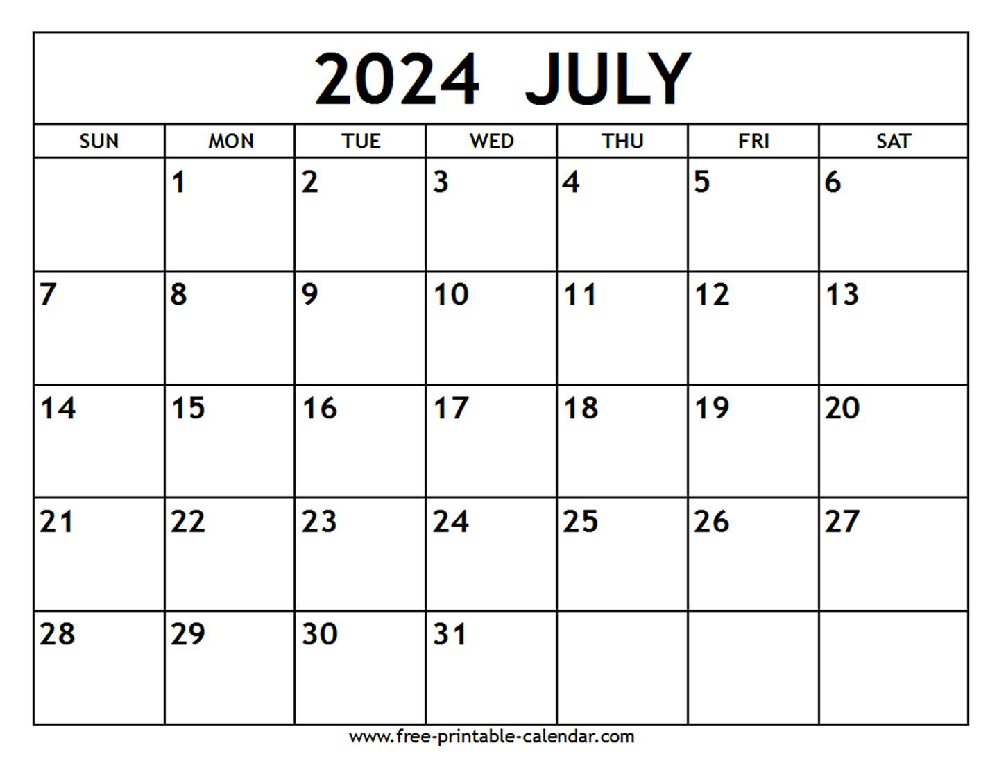 July 2024 Calendar - Free-Printable-Calendar | 18 July 2024 Calendar Printable