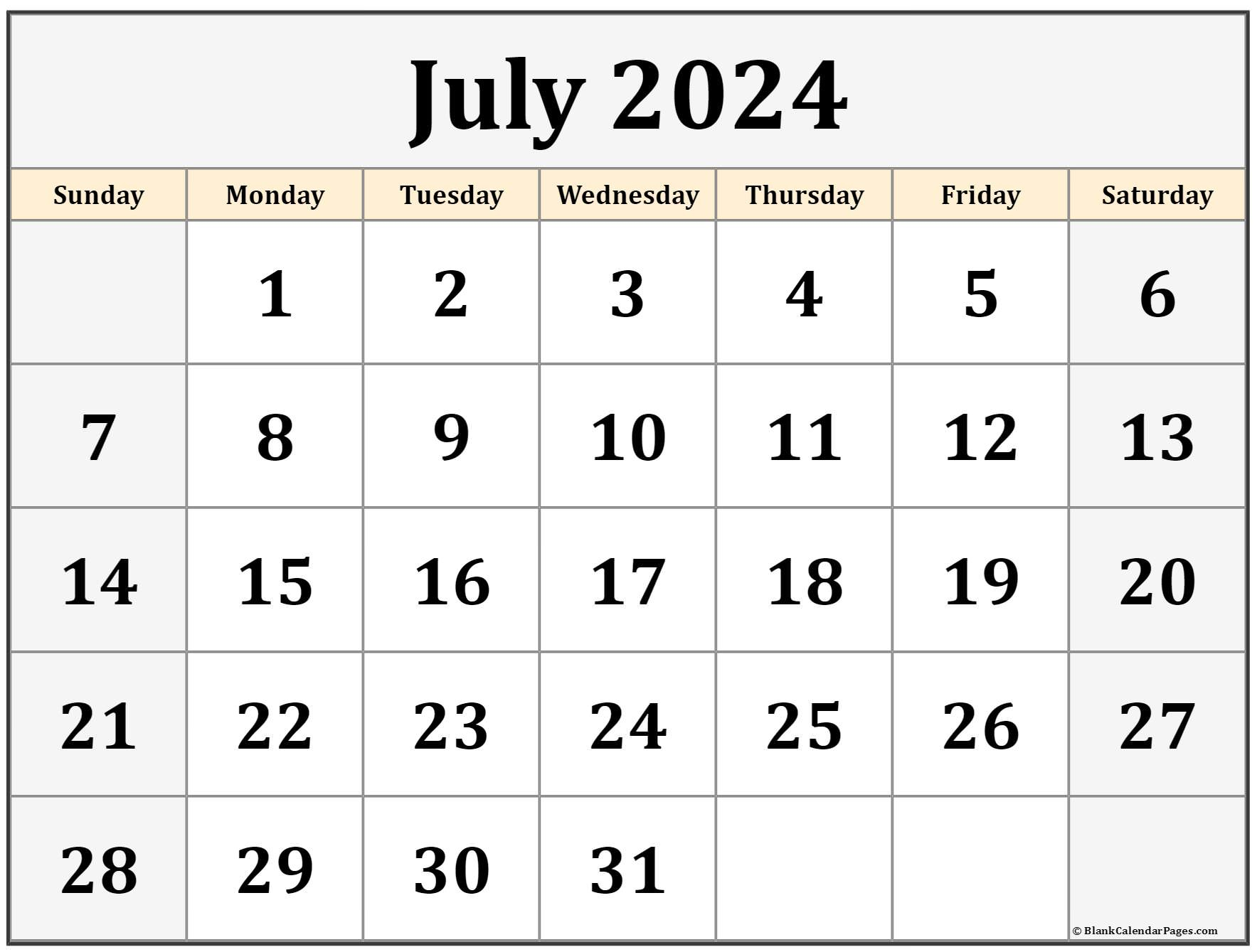 July 2024 Calendar | Free Printable Calendar | 21St July 2024 Calendar Printable