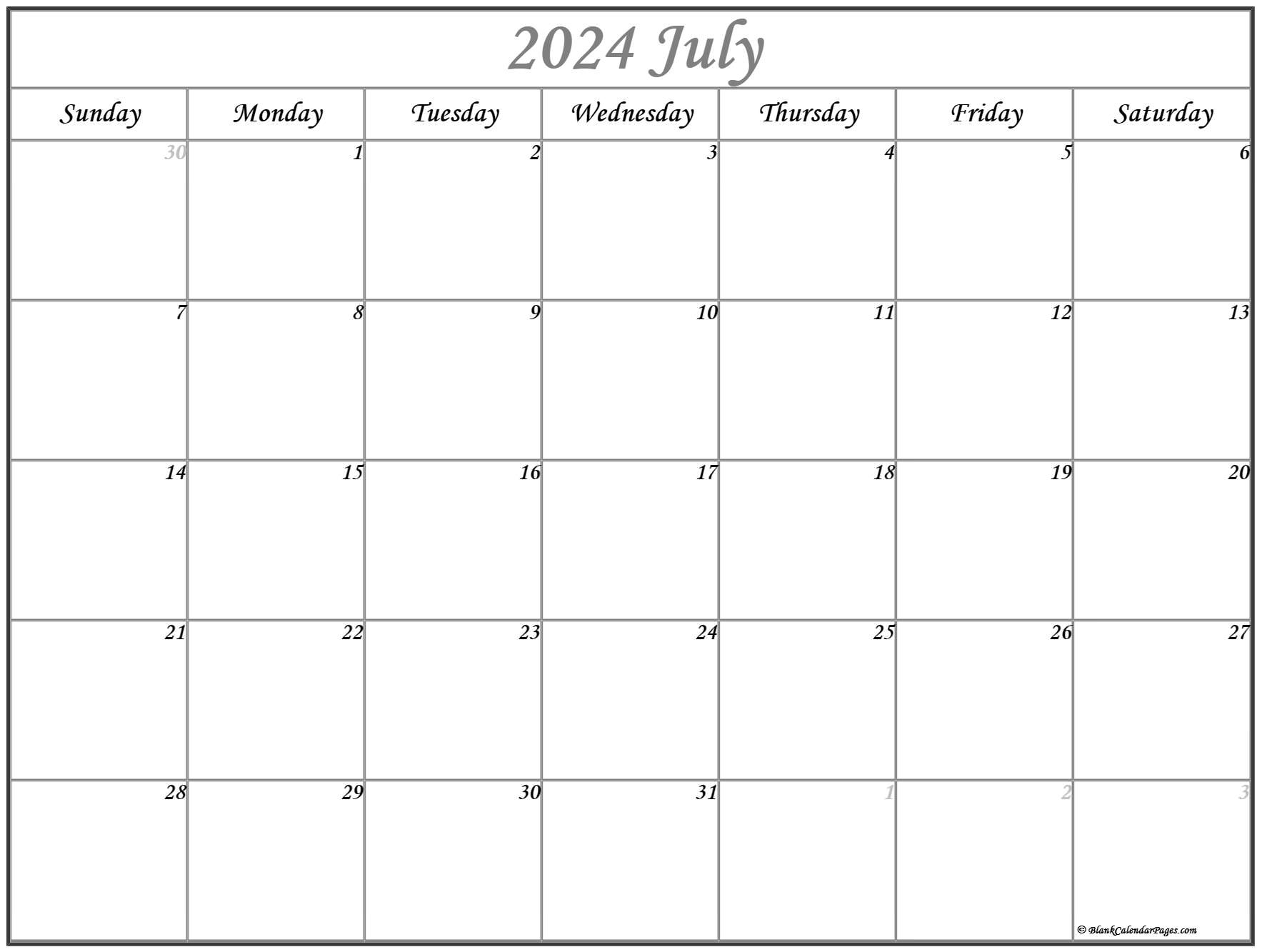 July 2024 Calendar | Free Printable Calendar | Big Calendar July 2024