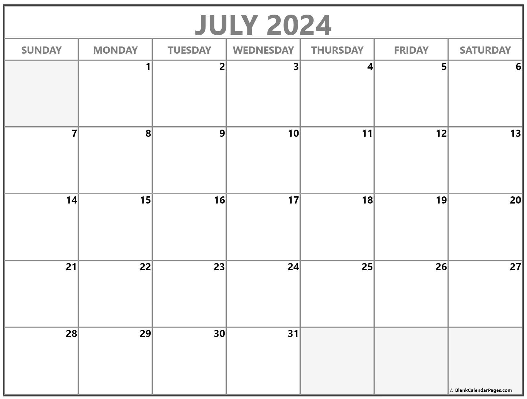 July 2024 Calendar | Free Printable Calendar | Calendar Pages July 2024