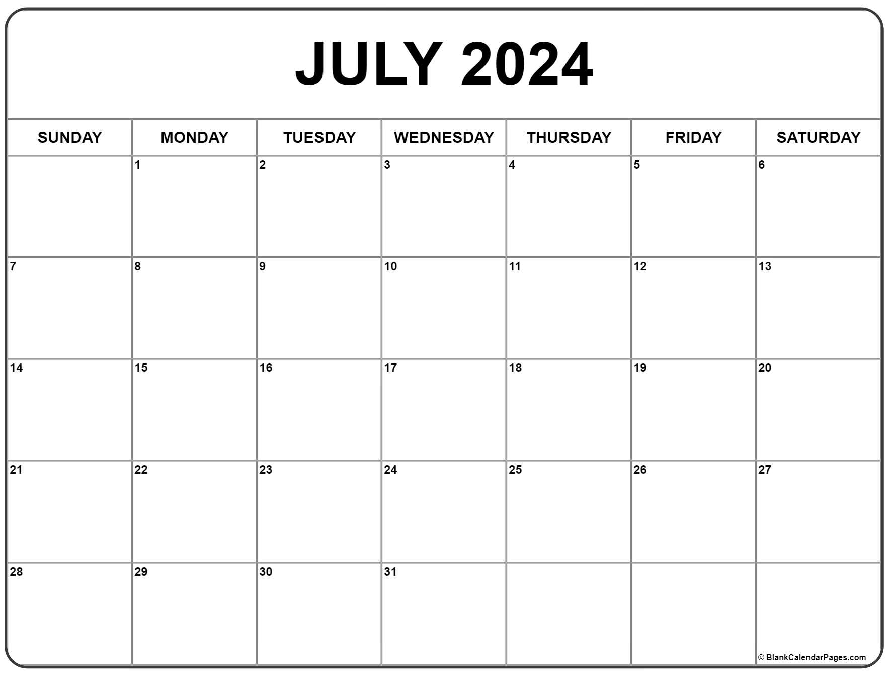 July 2024 Calendar | Free Printable Calendar | July Calendar Template Editable 2024