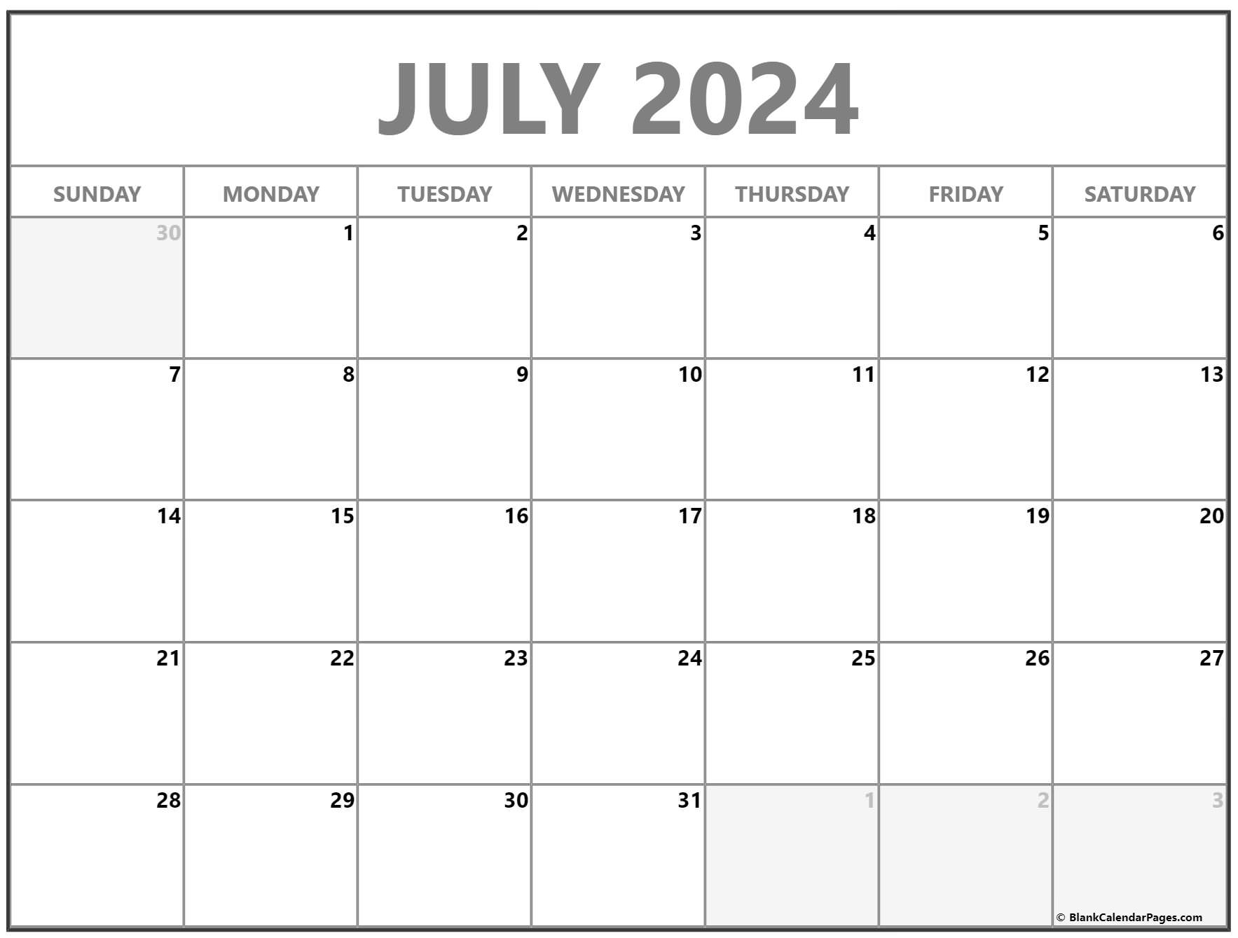 July 2024 Calendar | Free Printable Calendar | Show Calendar Of July 2024