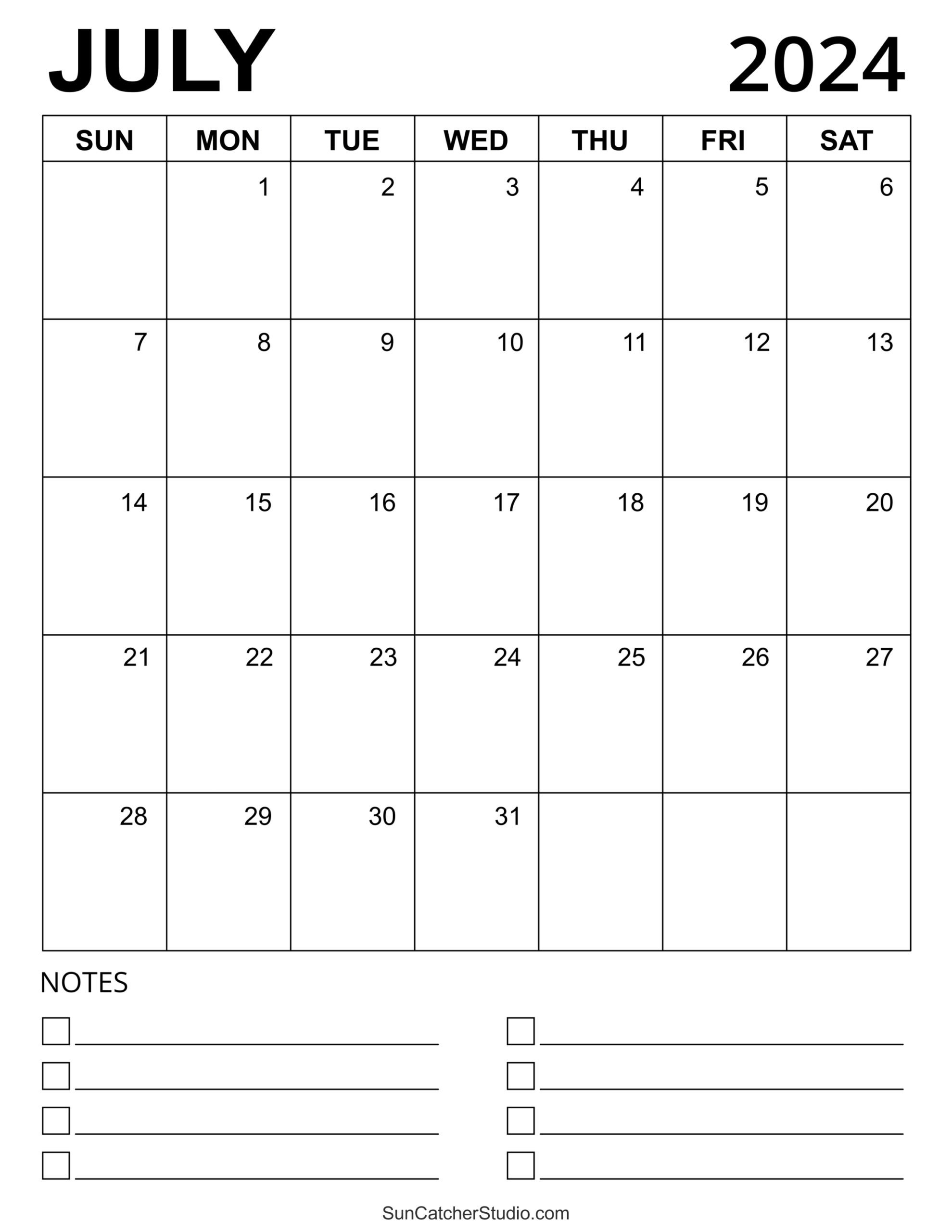 July 2024 Calendar (Free Printable) – Diy Projects, Patterns | Calendar July 2024 With Notes