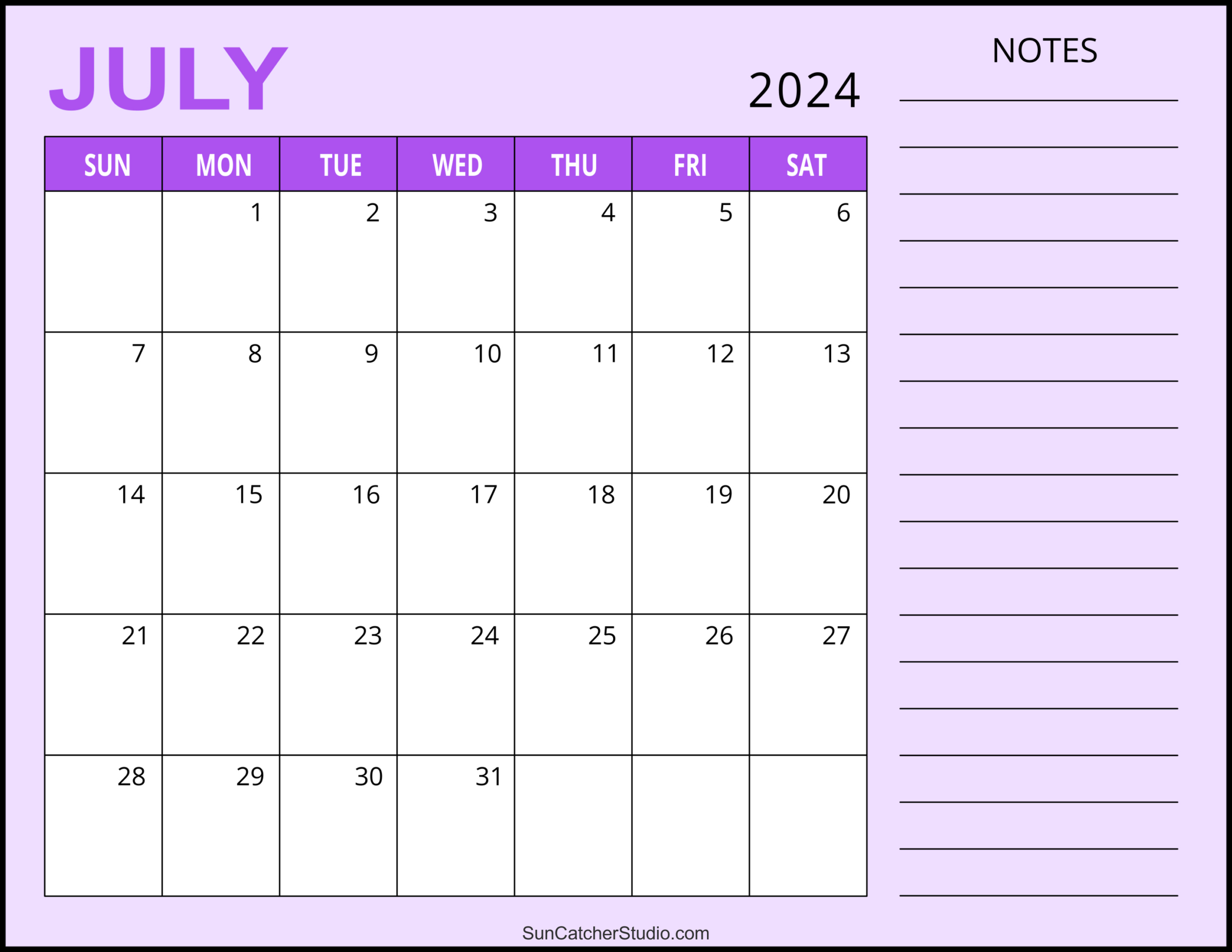 July 2024 Calendar (Free Printable) – Diy Projects, Patterns | July Calendar With Notes 2024