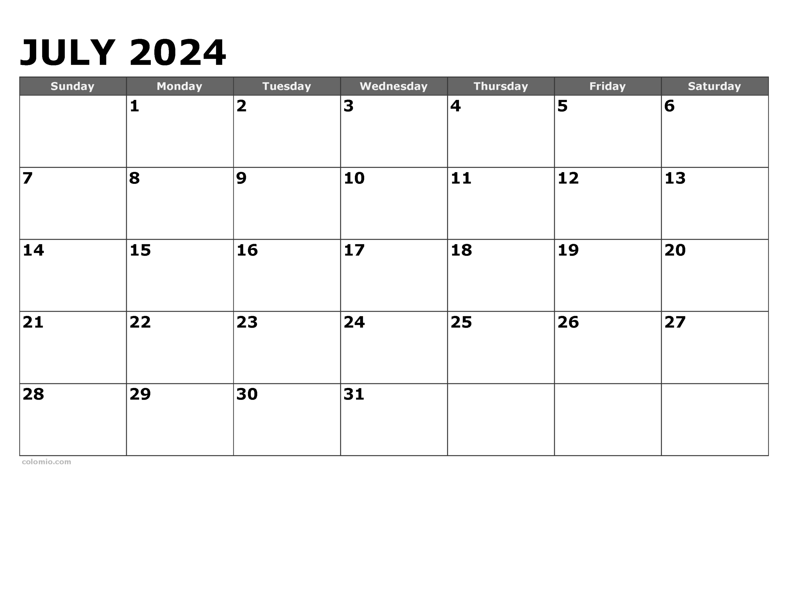 July 2024 Calendar | Free Printable Pdf, Xls And Png | Calendar Days July 2024