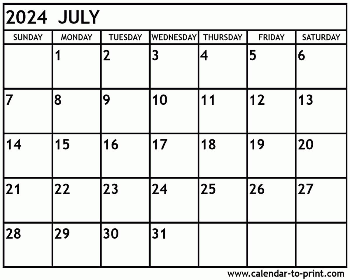 July 2024 Calendar Printable | 1 July 2024 Calendar Printable
