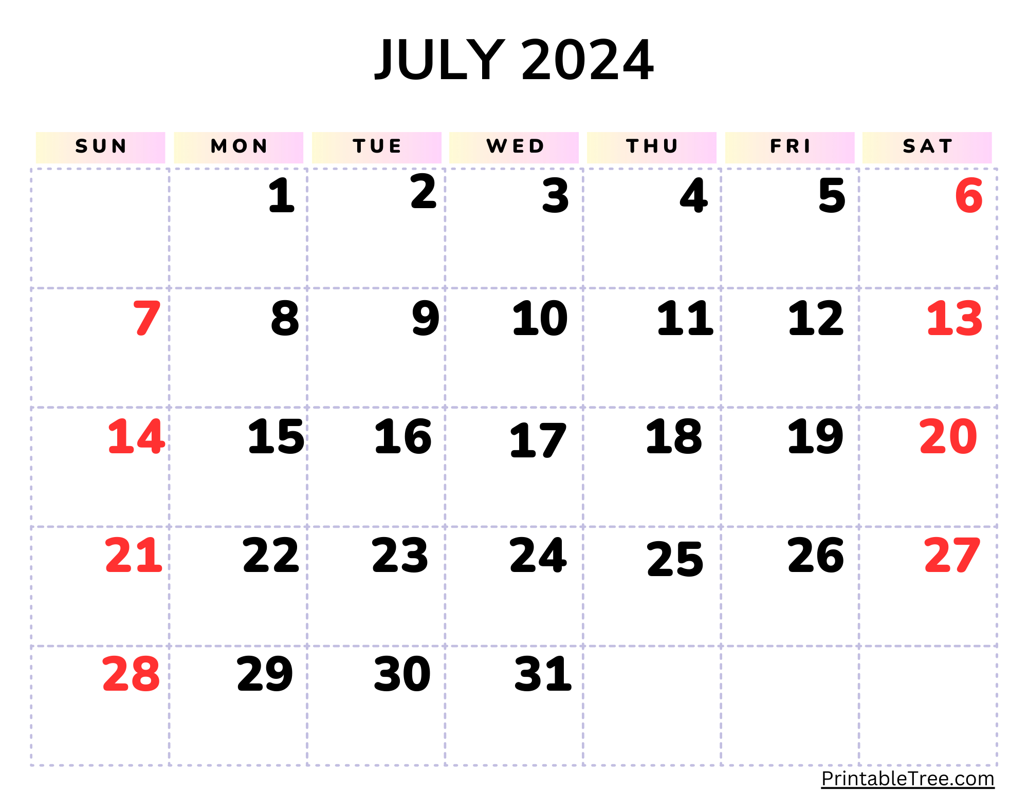 July 2024 Calendar Printable Pdf With Holidays Free Template | July In Roman Calendar 2024