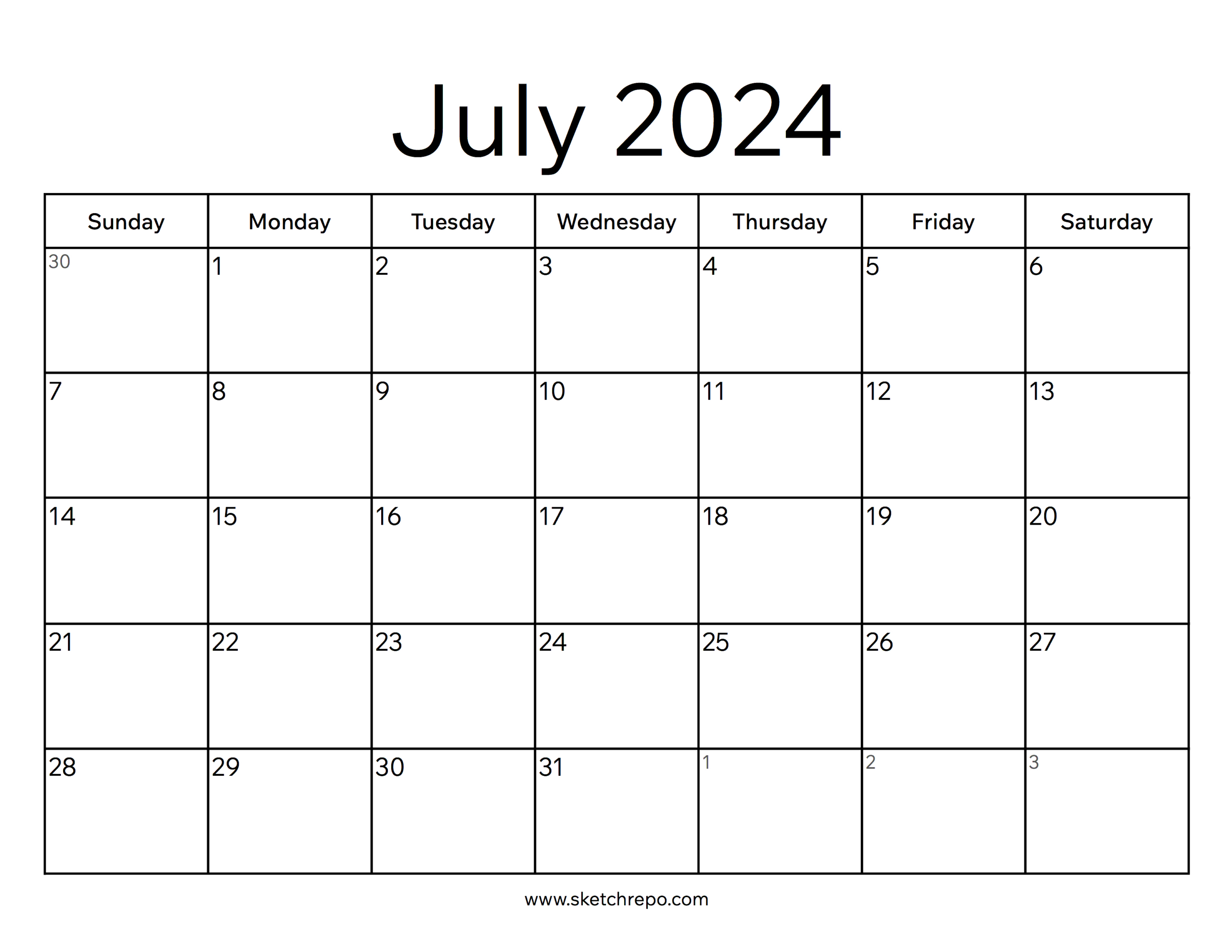 July 2024 Calendar – Sketch Repo | A Calendar Of July 2024