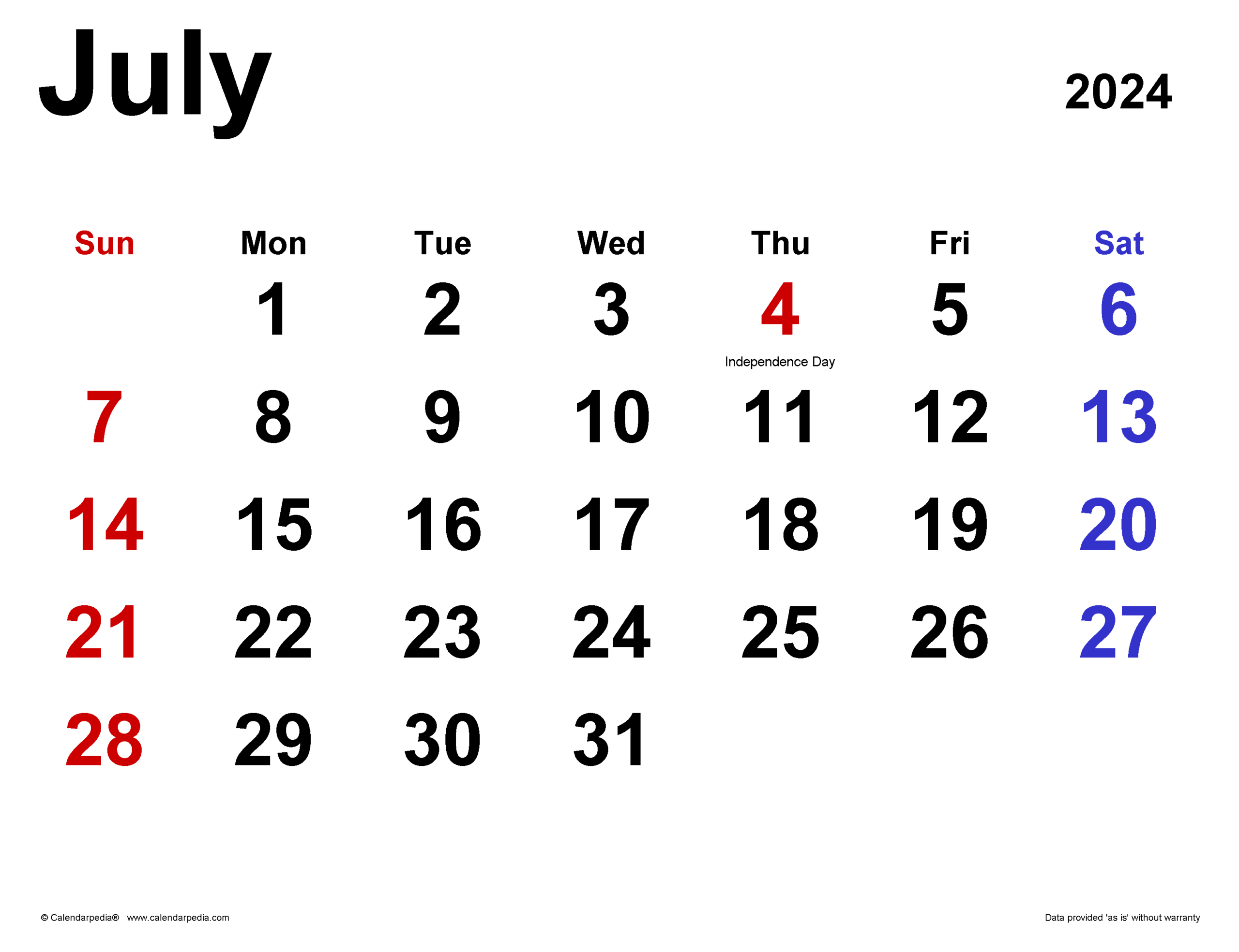 July 2024 Calendar | Templates For Word, Excel And Pdf | 2024 July Month Calendar