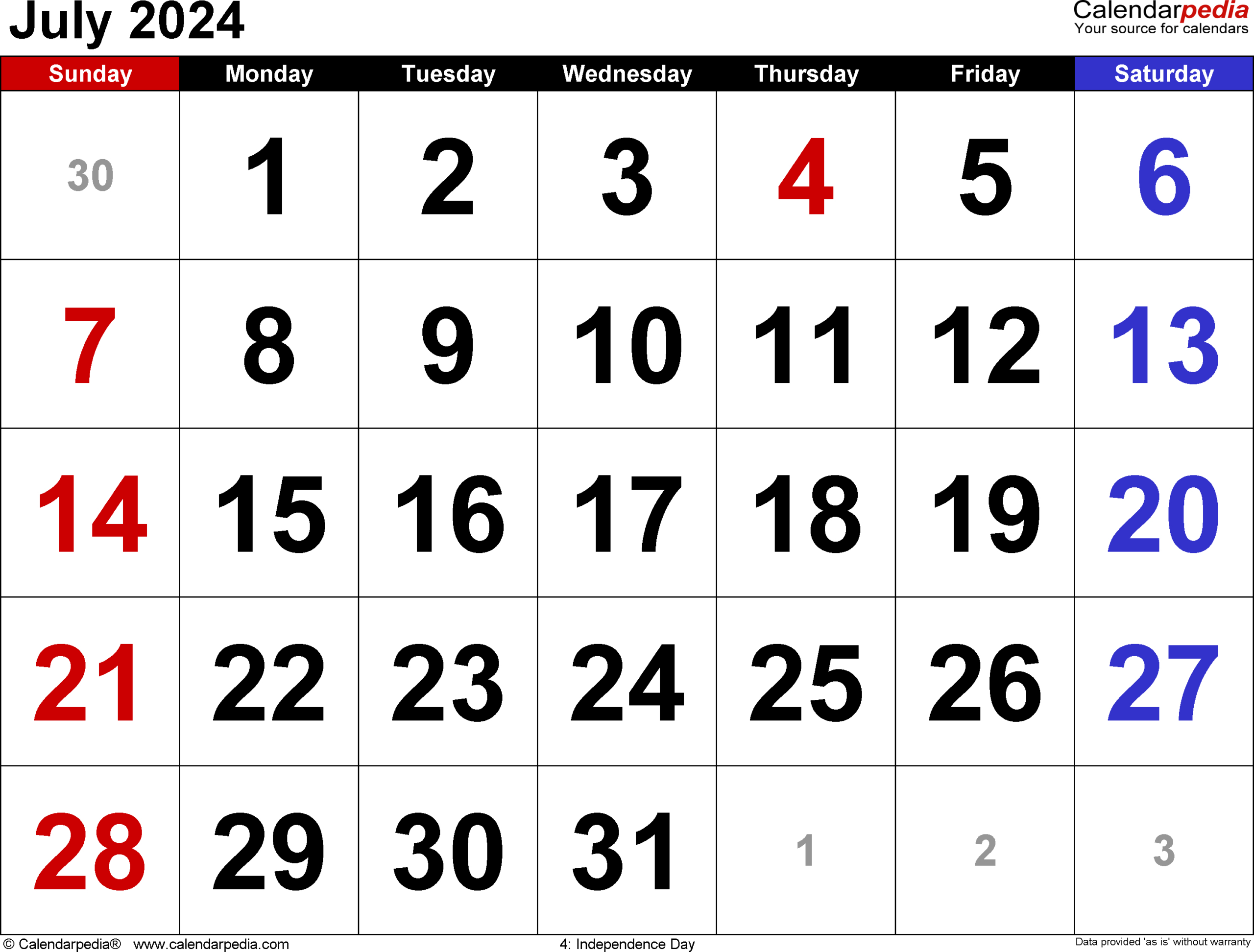 July 2024 Calendar | Templates For Word, Excel And Pdf | 6Th July 2024 Calendar Printable