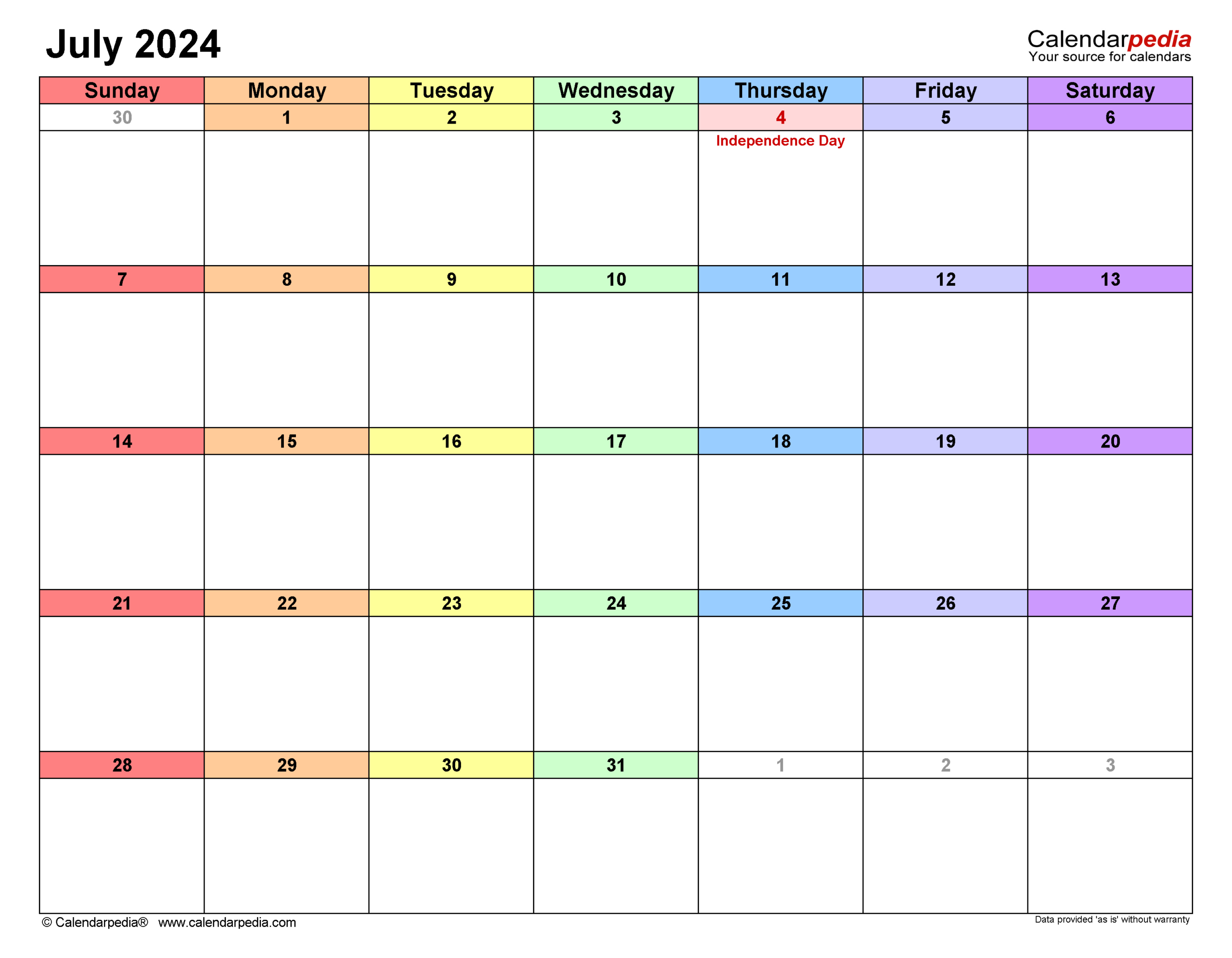 July 2024 Calendar | Templates For Word, Excel And Pdf | Blank July 2024 Calendar Editable