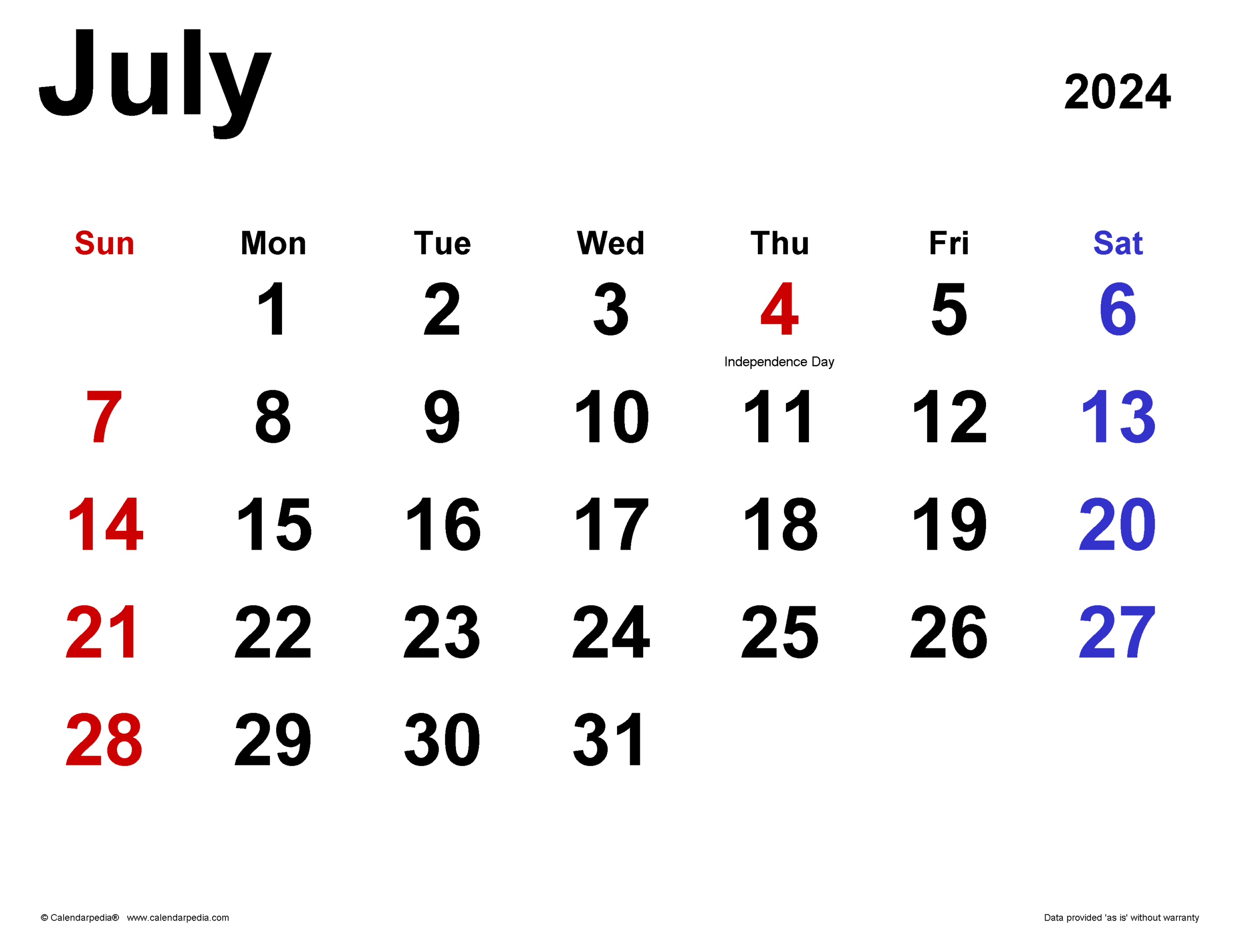 July 2024 Calendar | Templates For Word, Excel And Pdf | The Calendar Month Of July 2024