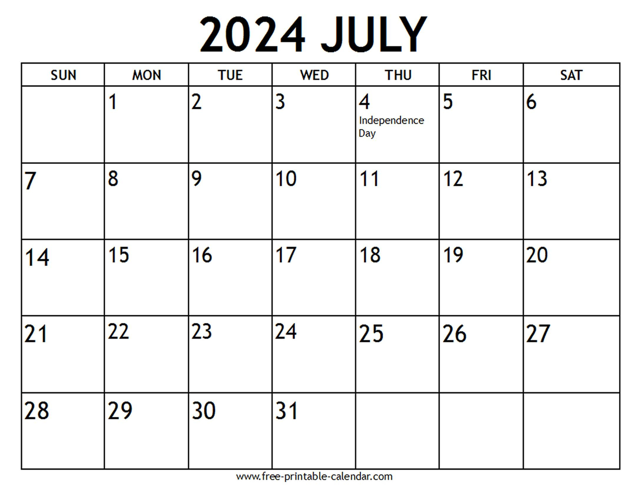 July 2024 Calendar Us Holidays - Free-Printable-Calendar | Free Printable July 2024 Calendar With Holidays