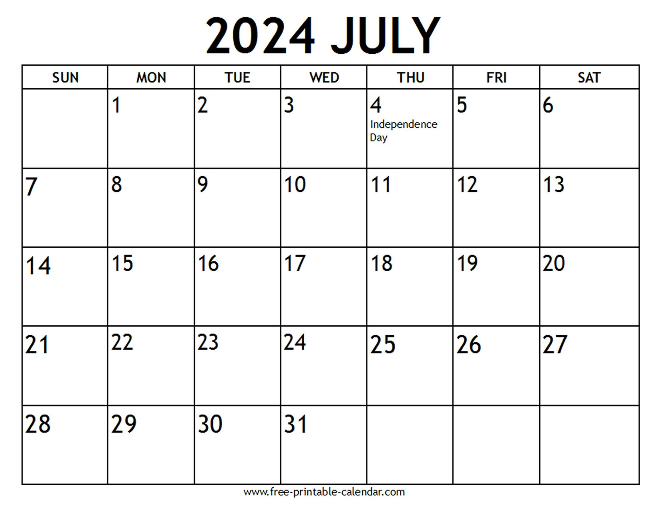 July 2024 Calendar Us Holidays - Free-Printable-Calendar | Print a Calendar Com July 2024