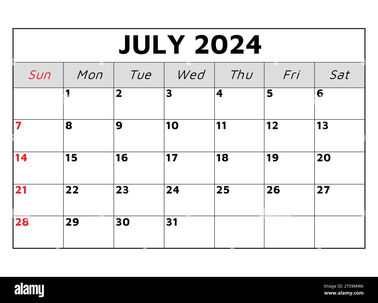 July 2024 Calendar. Vector Illustration. Monthly Planning For Your | Calendar Events July 2024