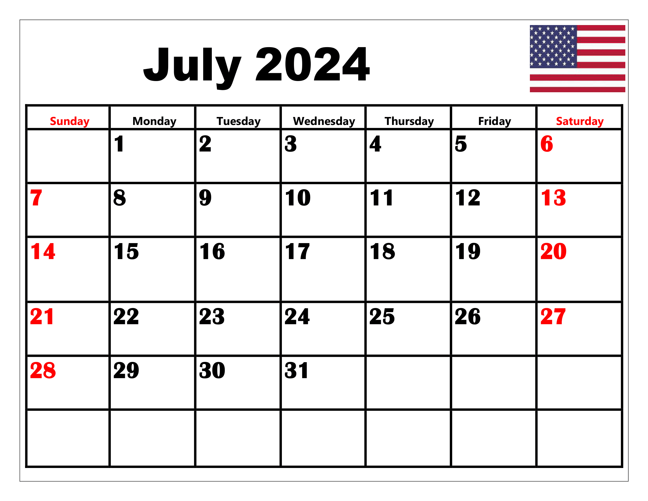 July 2024 Calendar With Holidays - Calendar.rjuuc.edu.np | July 2024 Printable Calendar With Holidays