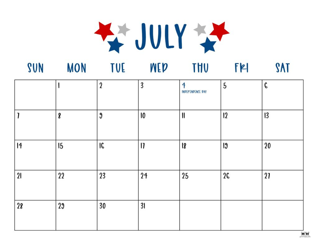 July 2024 Calendars - 50 Free Printables | Printabulls | 18Th July 2024 Calendar Printable