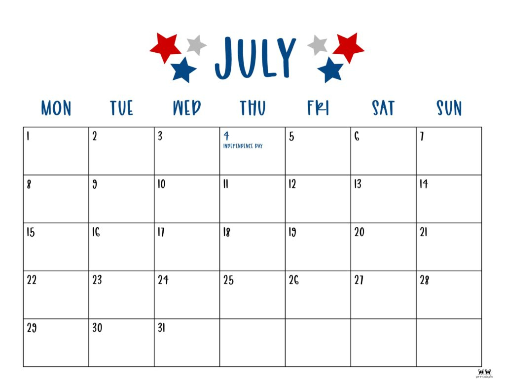 July 2024 Calendars - 50 Free Printables | Printabulls | 2024 July Printable Calendar