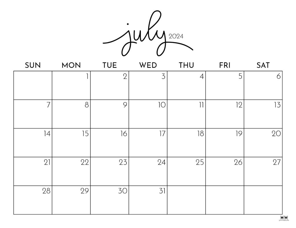 July 2024 Calendars - 50 Free Printables | Printabulls | Calendar Printable June July 2024