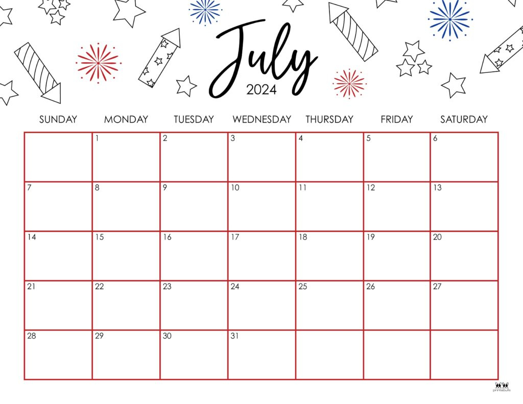 July 2024 Calendars - 50 Free Printables | Printabulls | Cute July Calendar Printable 2024