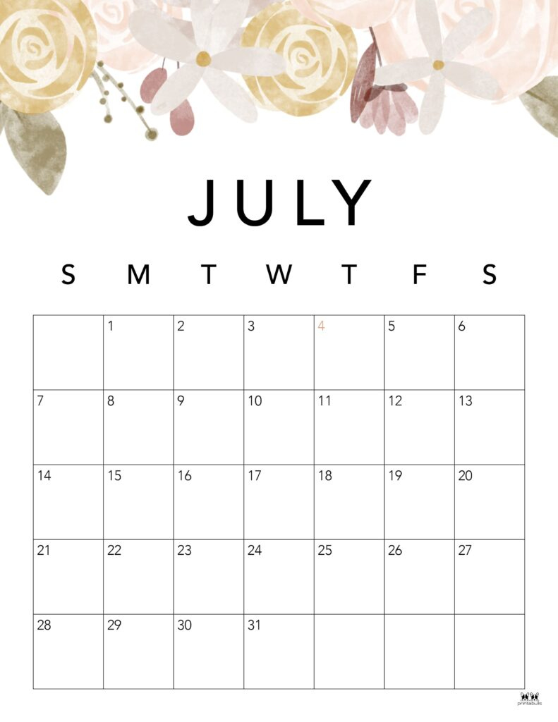 July 2024 Calendars - 50 Free Printables | Printabulls | Cute Printable July Calendar 2024
