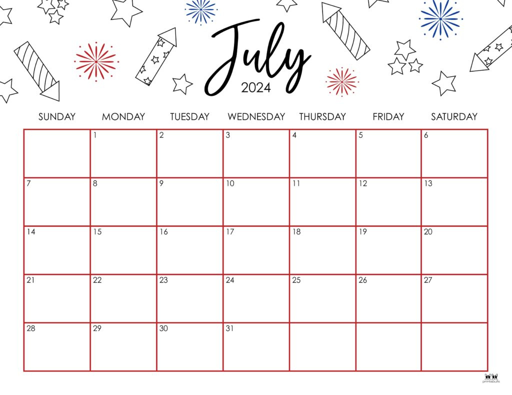 July 2024 Calendars - 50 Free Printables | Printabulls | July Calendar Printable Cute 2024