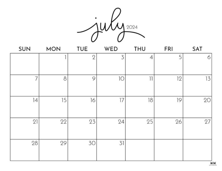 July 2024 Calendars - 50 Free Printables | Printabulls | June July Printable Calendar 2024