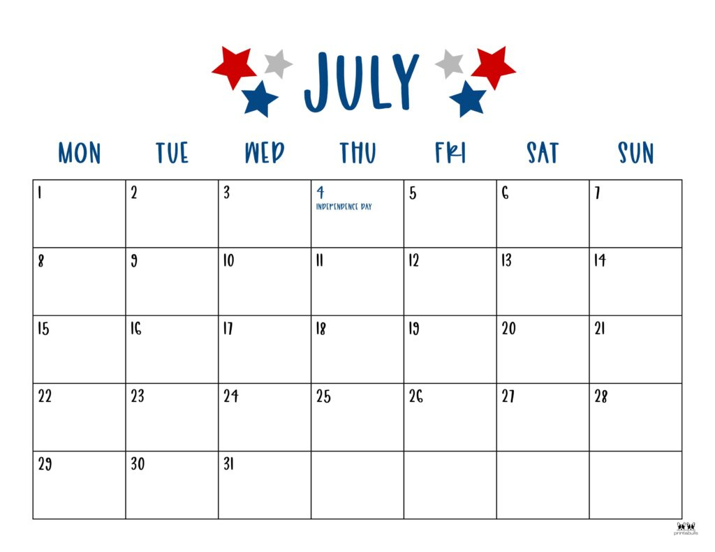 July 2024 Calendars - 50 Free Printables | Printabulls | Printable 2024 July Calendar