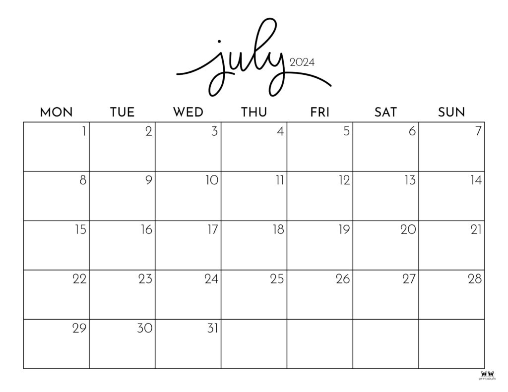 July 2024 Calendars - 50 Free Printables | Printabulls | Printable Month Of July Calendar 2024