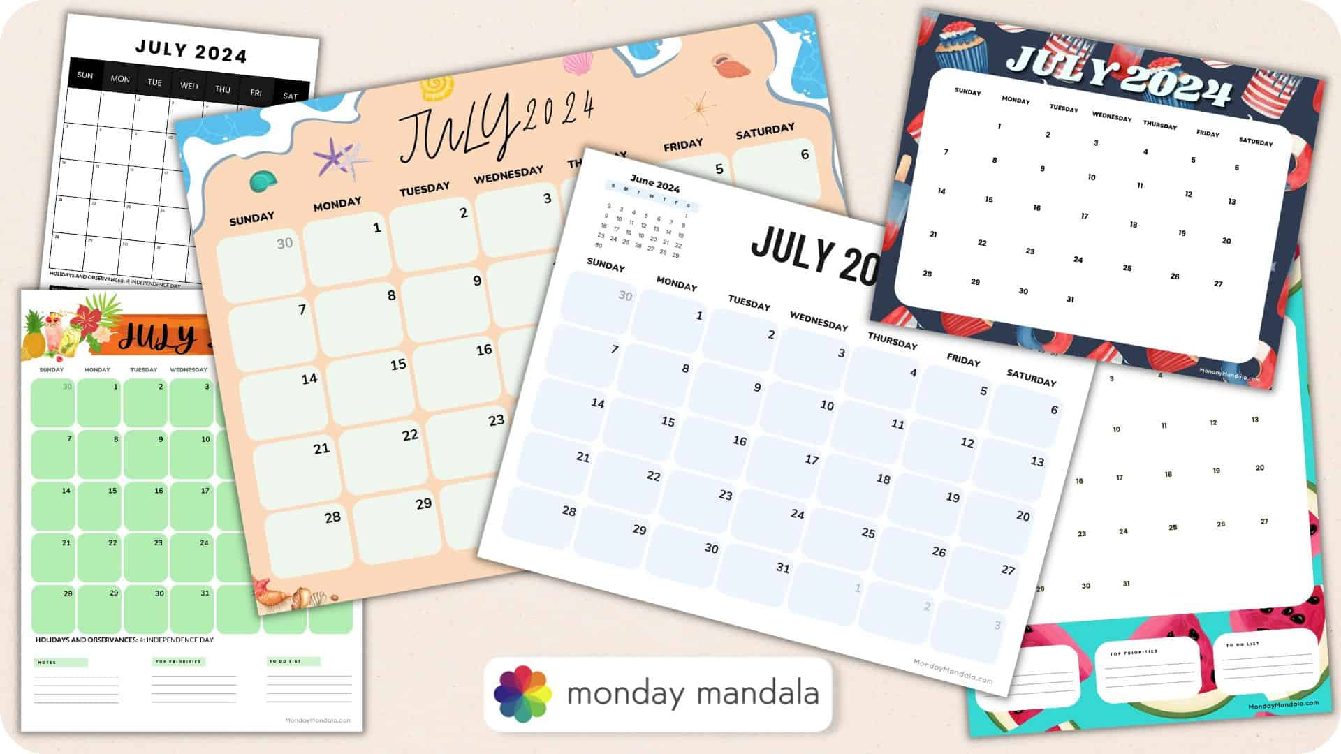 July 2024 Calendars (52 Free Pdf Printables) | Fun Calendar Days In July 2024
