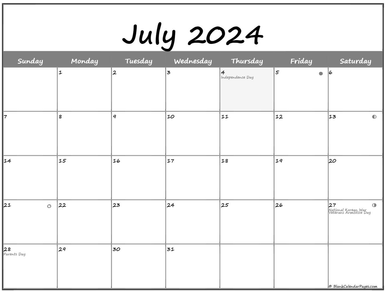 July 2024 Lunar Calendar | Moon Phase Calendar | Full Moon Calendar For July 2024