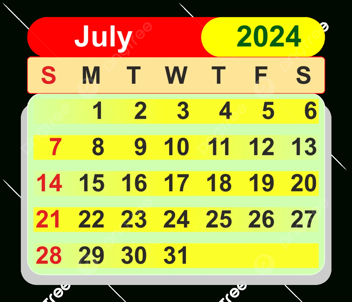 July 2024 Monthly Calender Design Ai Vector, July 2024 Calendar | July Calendar Clip Art 2024