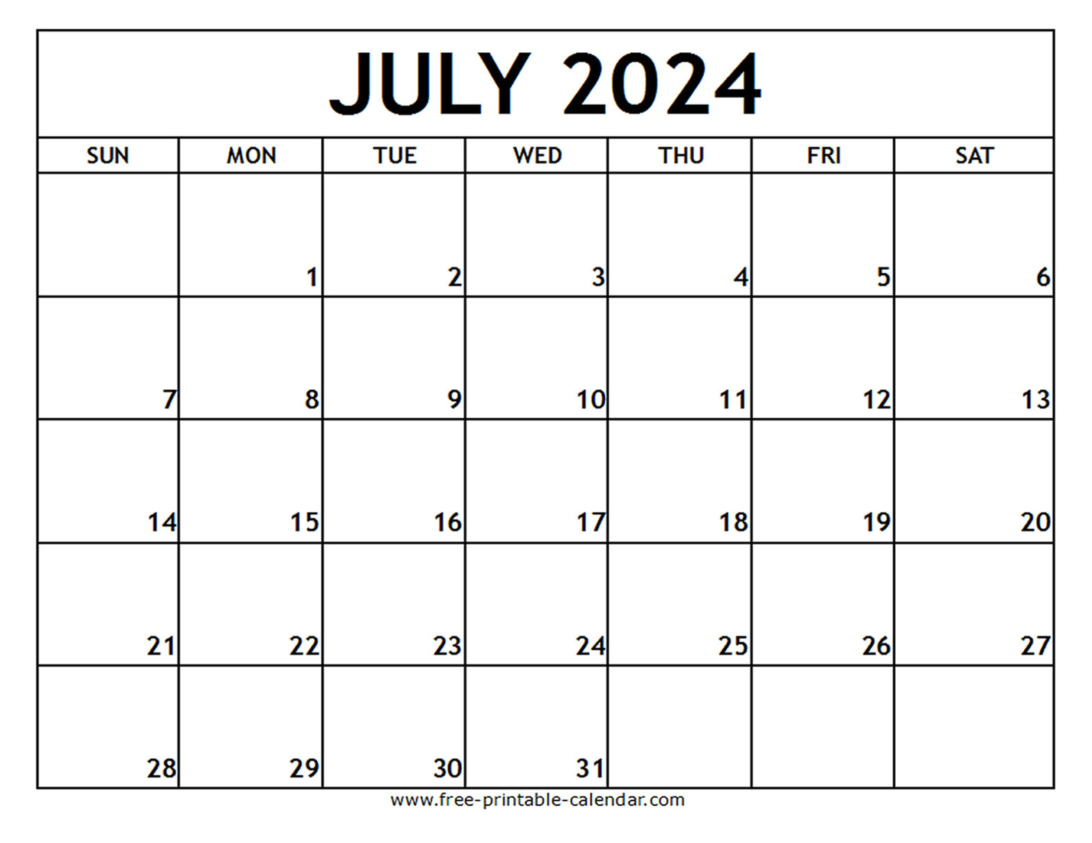 July 2024 Printable Calendar - Free-Printable-Calendar | Calendar Template For July 2024