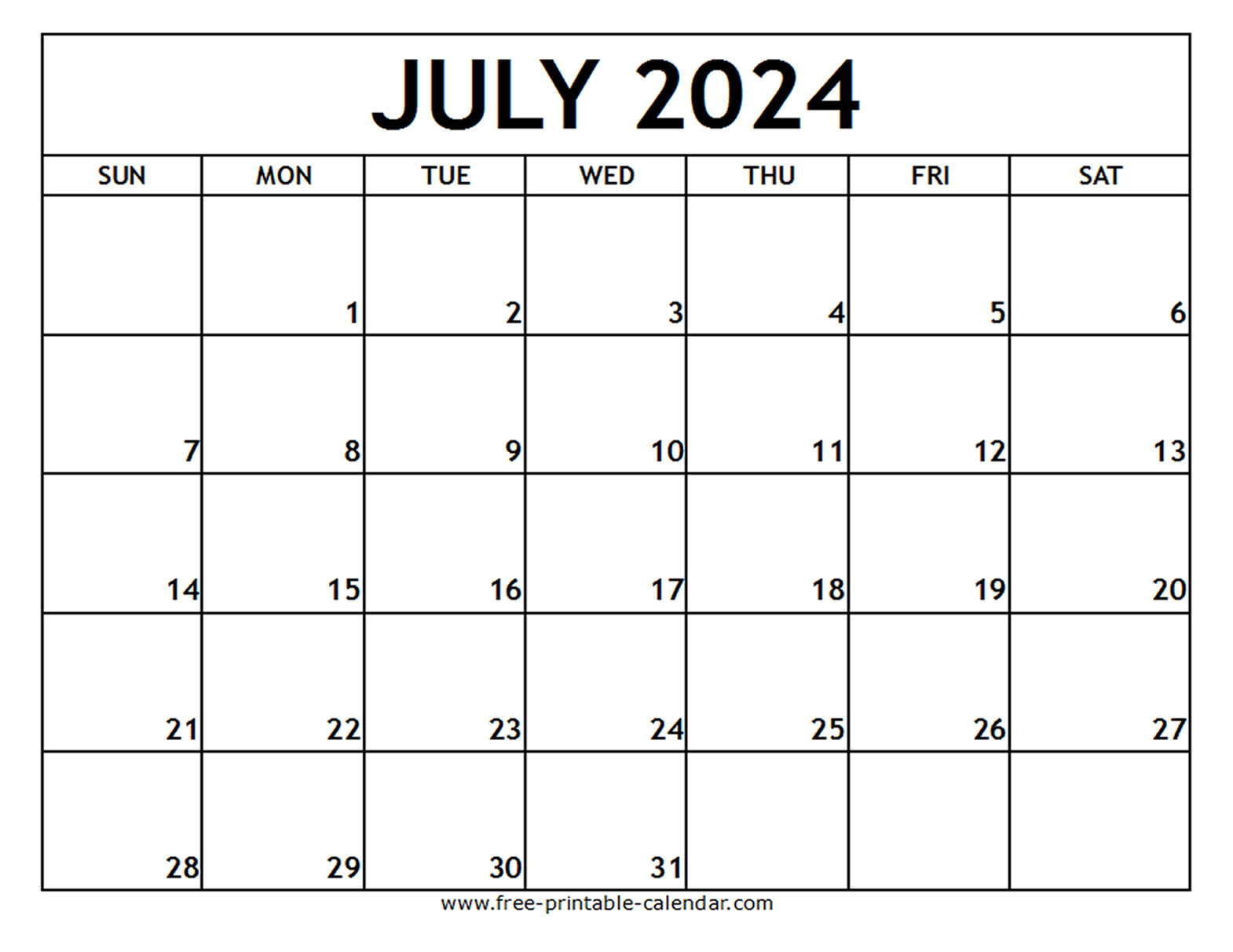 July 2024 Printable Calendar - Free-Printable-Calendar | July Calendar For Printing 2024