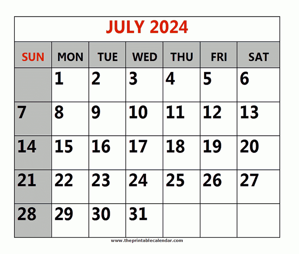 July 2024 Printable Calendars | 3 July 2024 Calendar Printable