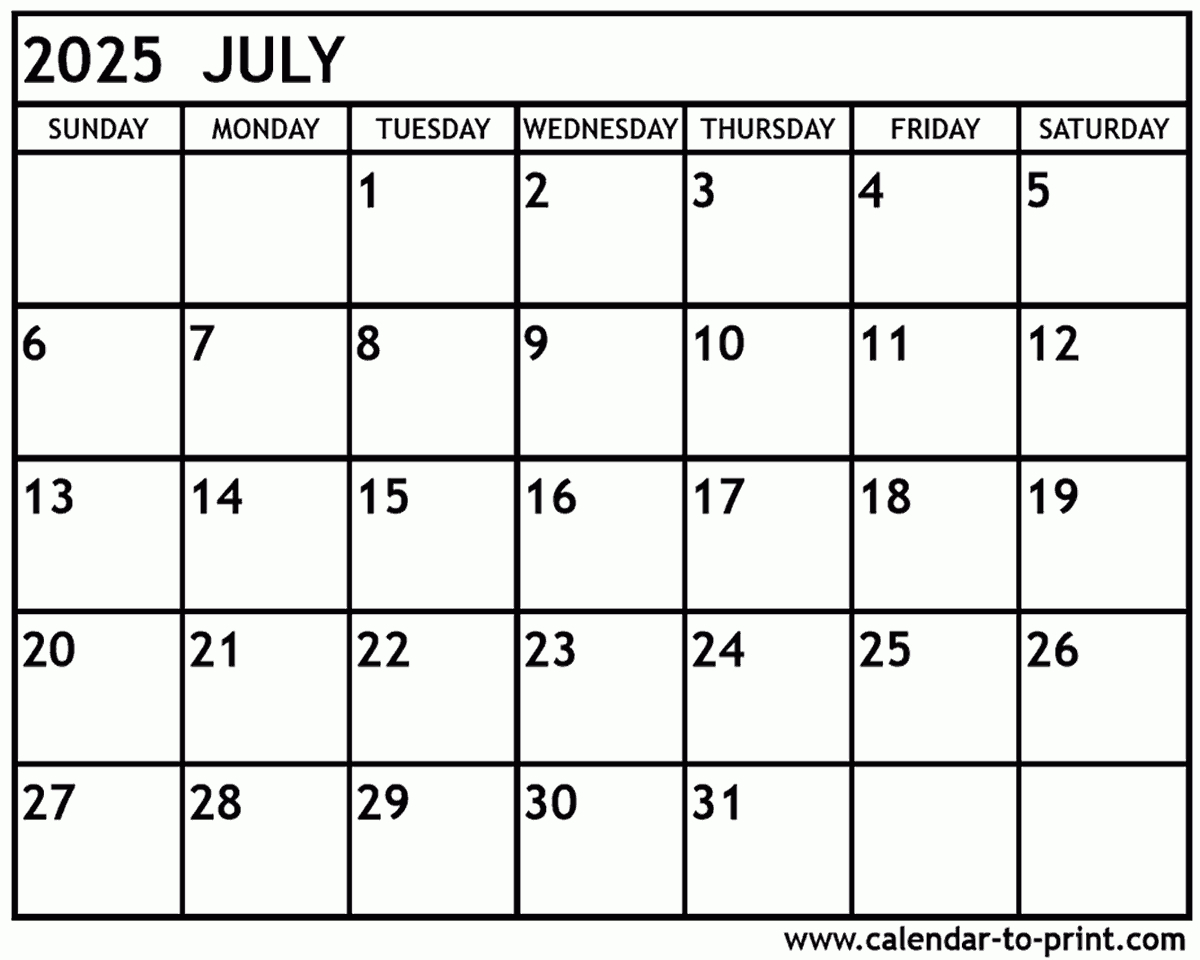 July 2025 Calendar Printable | Calendar For July 2025