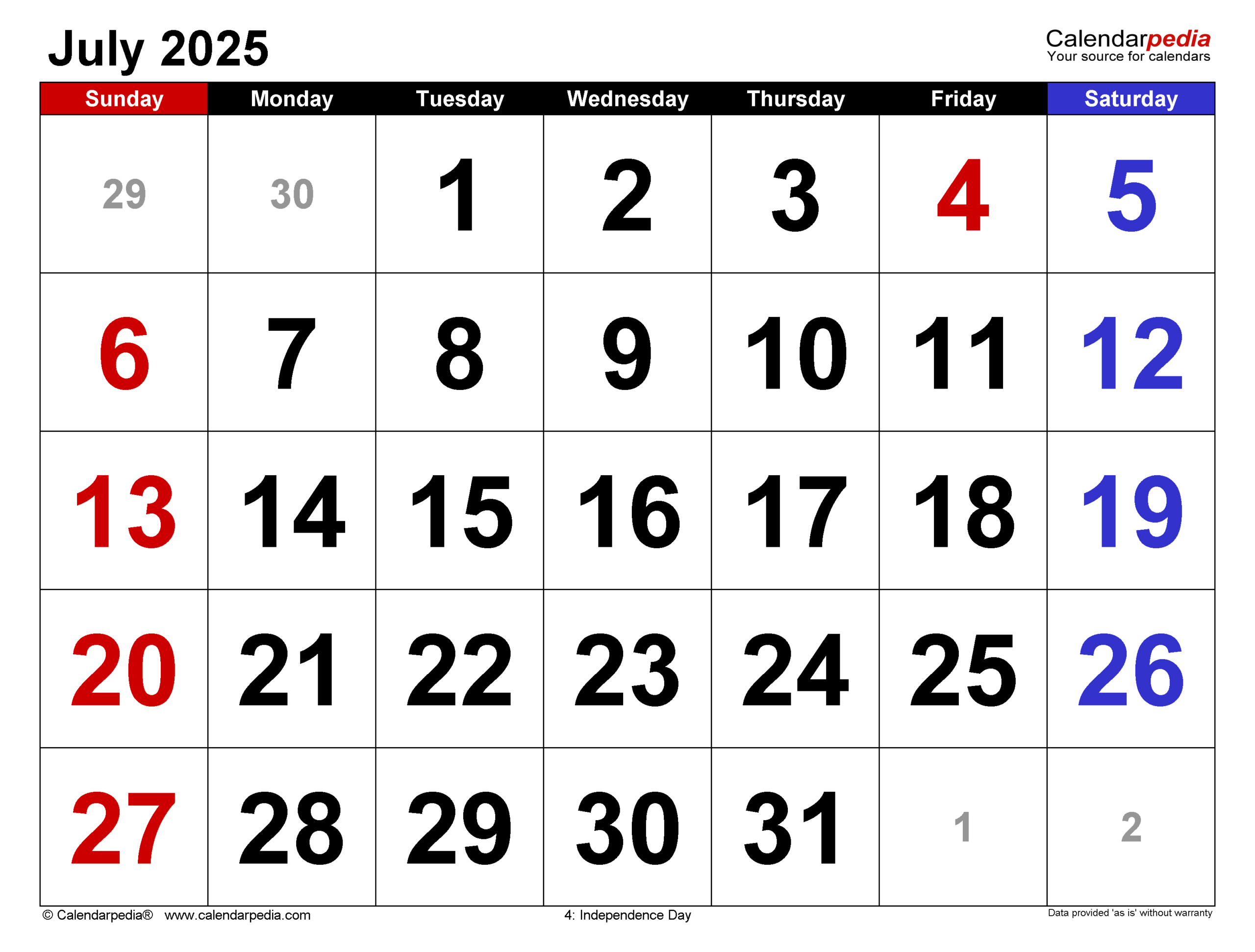 July 2025 Calendar | Templates For Word, Excel And Pdf | Calendar For July 2025