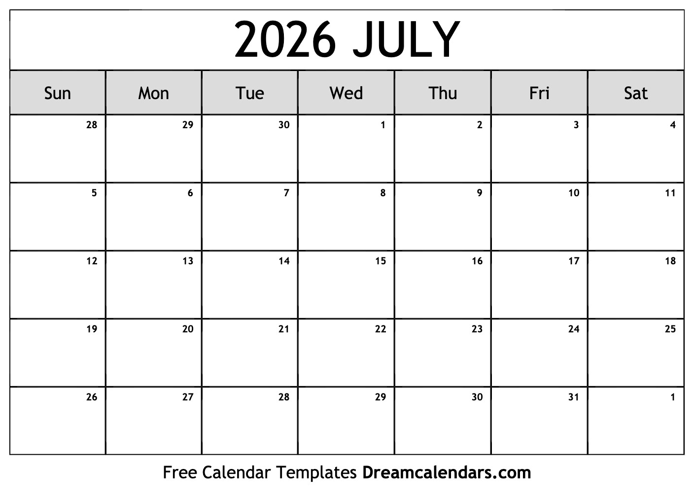 July 2026 Calendar - Free Printable With Holidays And Observances | Calendar For July 2026