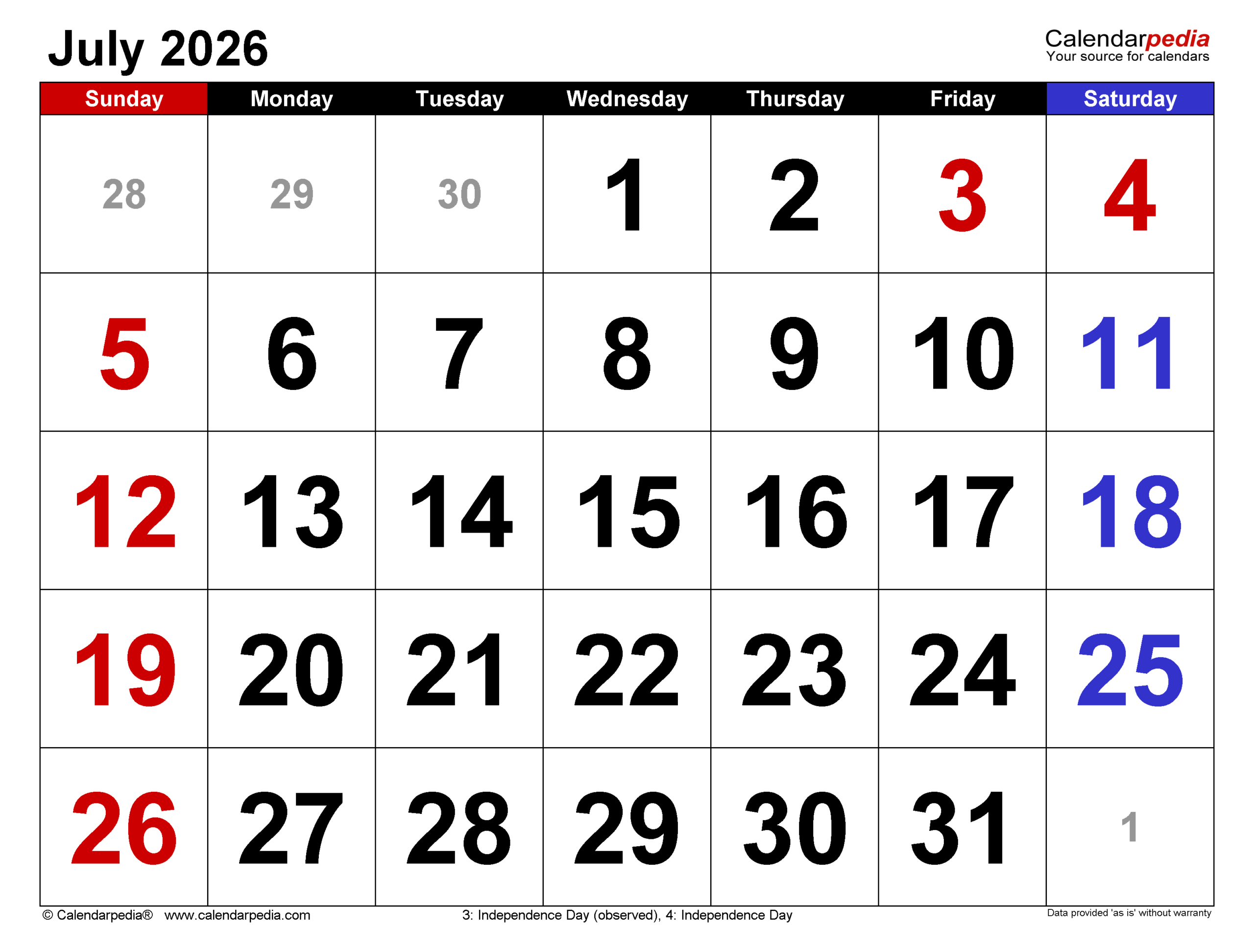 July 2026 Calendar | Templates For Word, Excel And Pdf | Calendar For July 2026