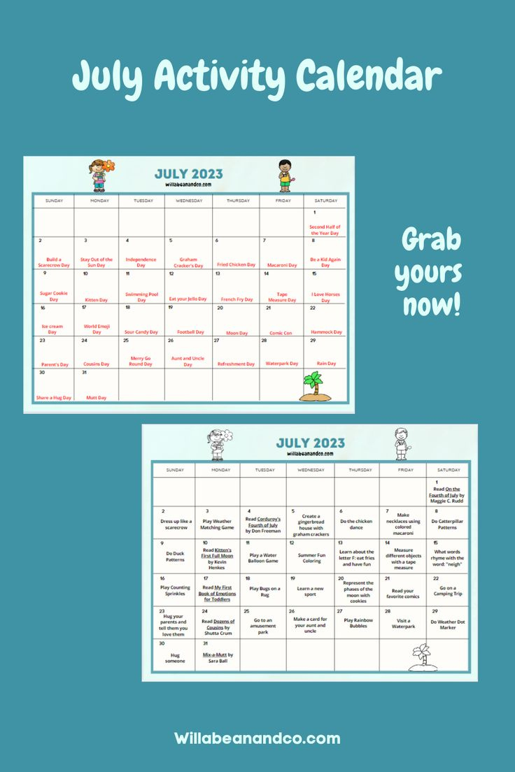 July Activity Calendar 2024 | July Activity Calendar For Preschoolers 2024