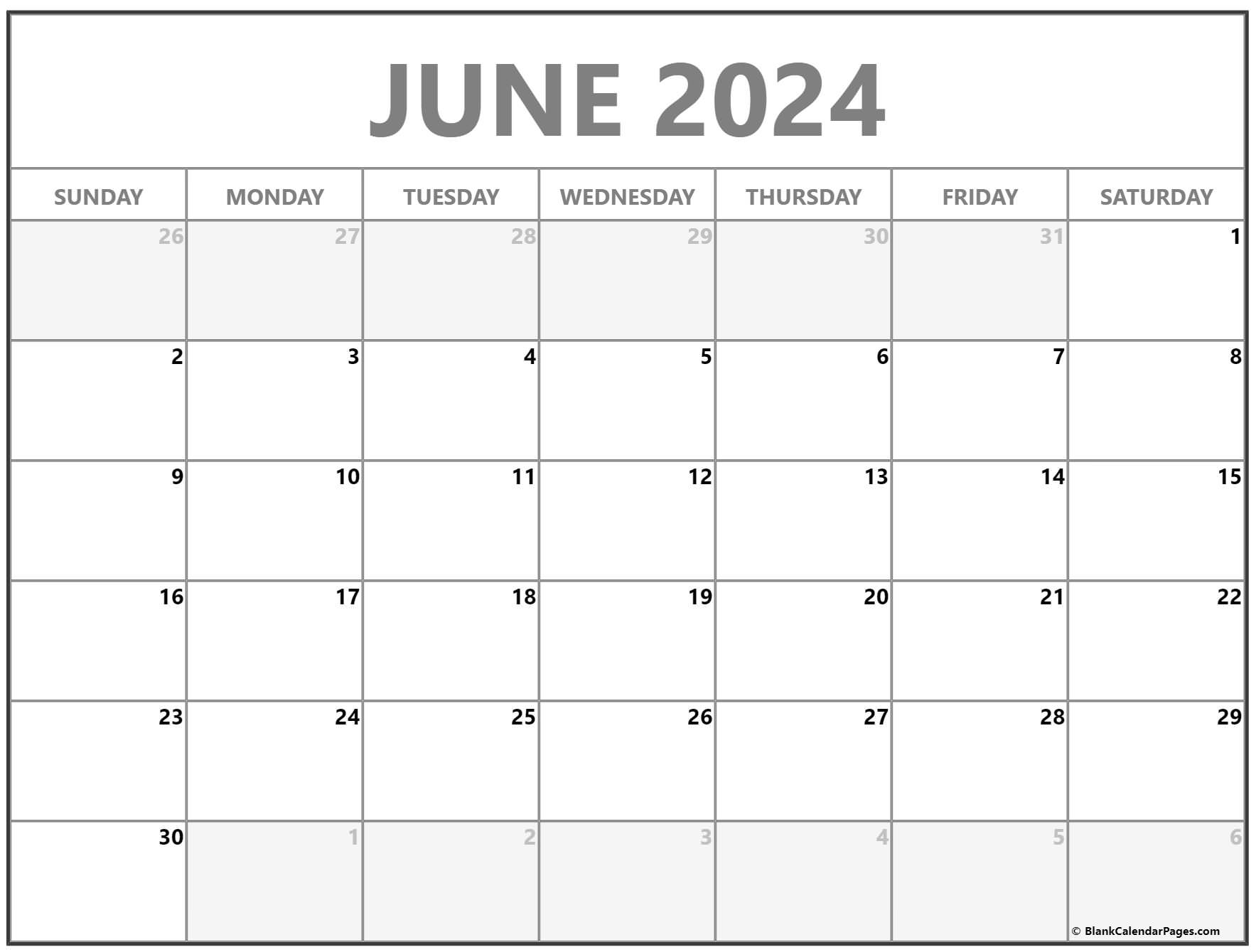 June 2024 Calendar | Free Printable Calendar | Blank Calendar Printable June 2024